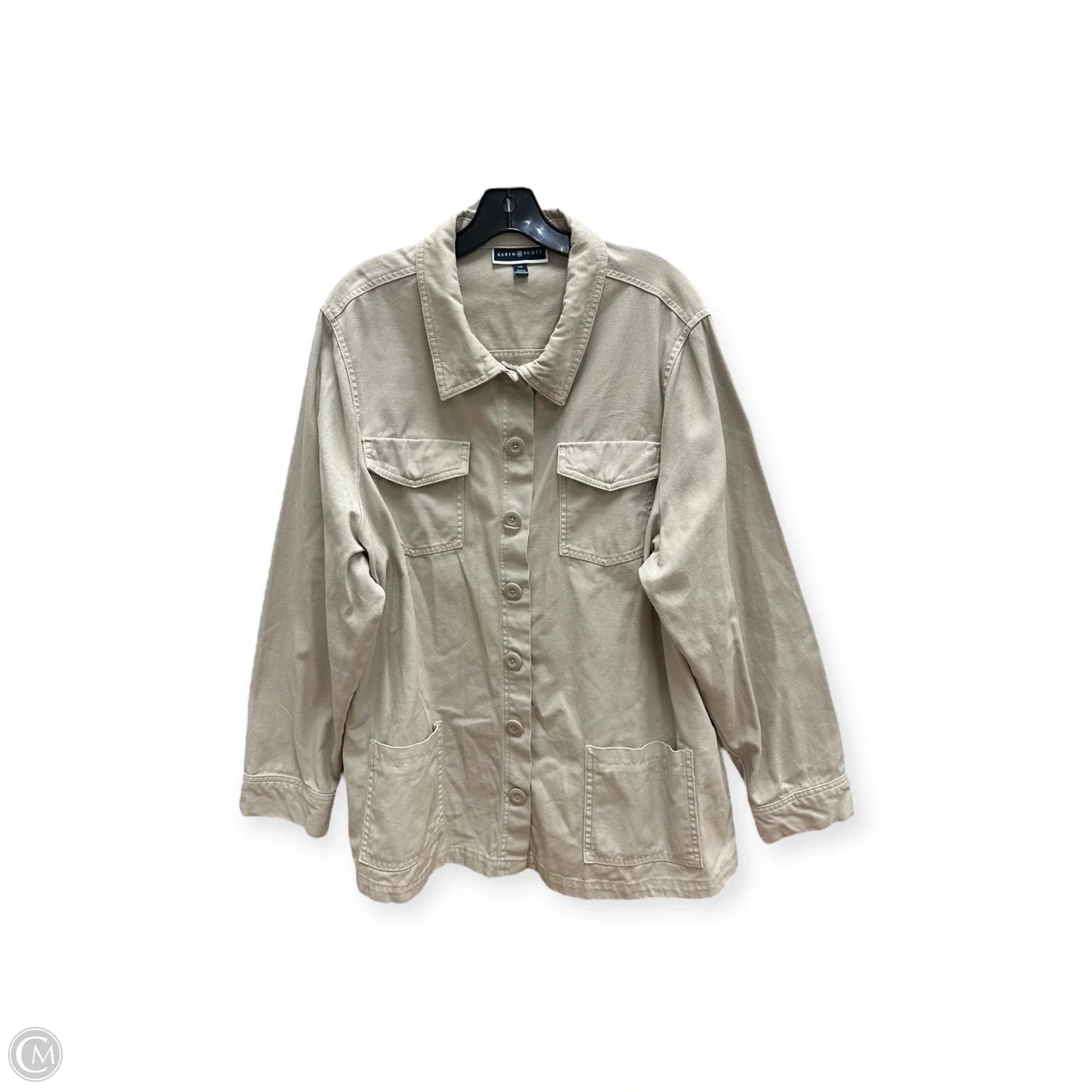Jacket Denim By Karen Scott In Cream, Size: Xxl
