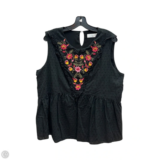 Top Sleeveless By Time And Tru In Black & Pink, Size: Xl