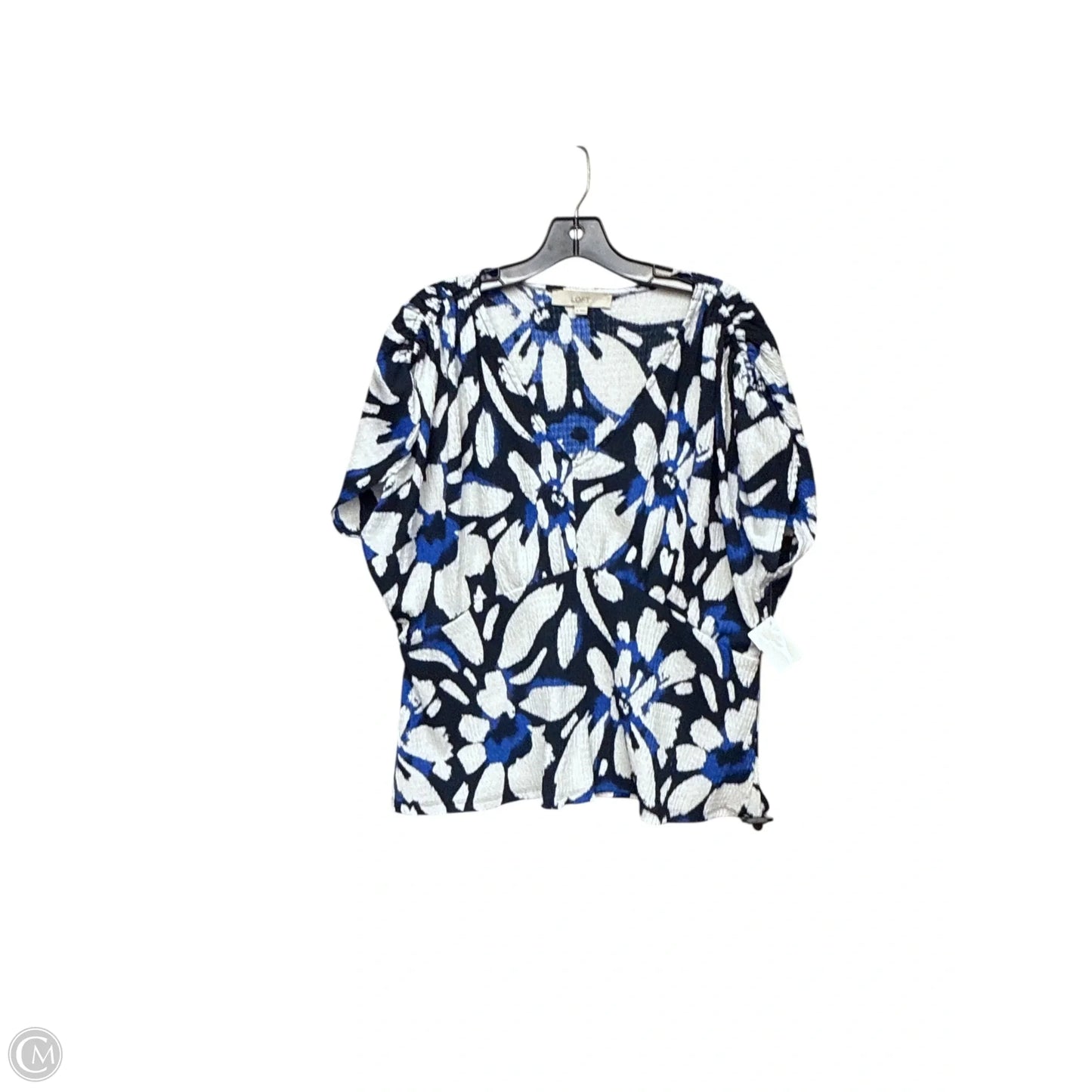 Top Short Sleeve By Loft In Blue & White, Size: Xl