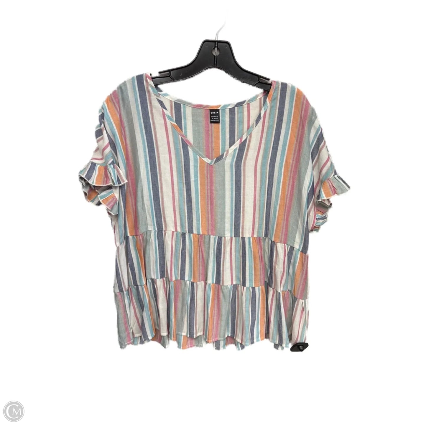 Top Short Sleeve By Shein In Striped Pattern, Size: Xl
