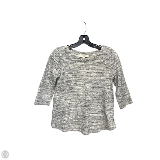 Top 3/4 Sleeve By Loft In Cream & Grey, Size: Xxsp