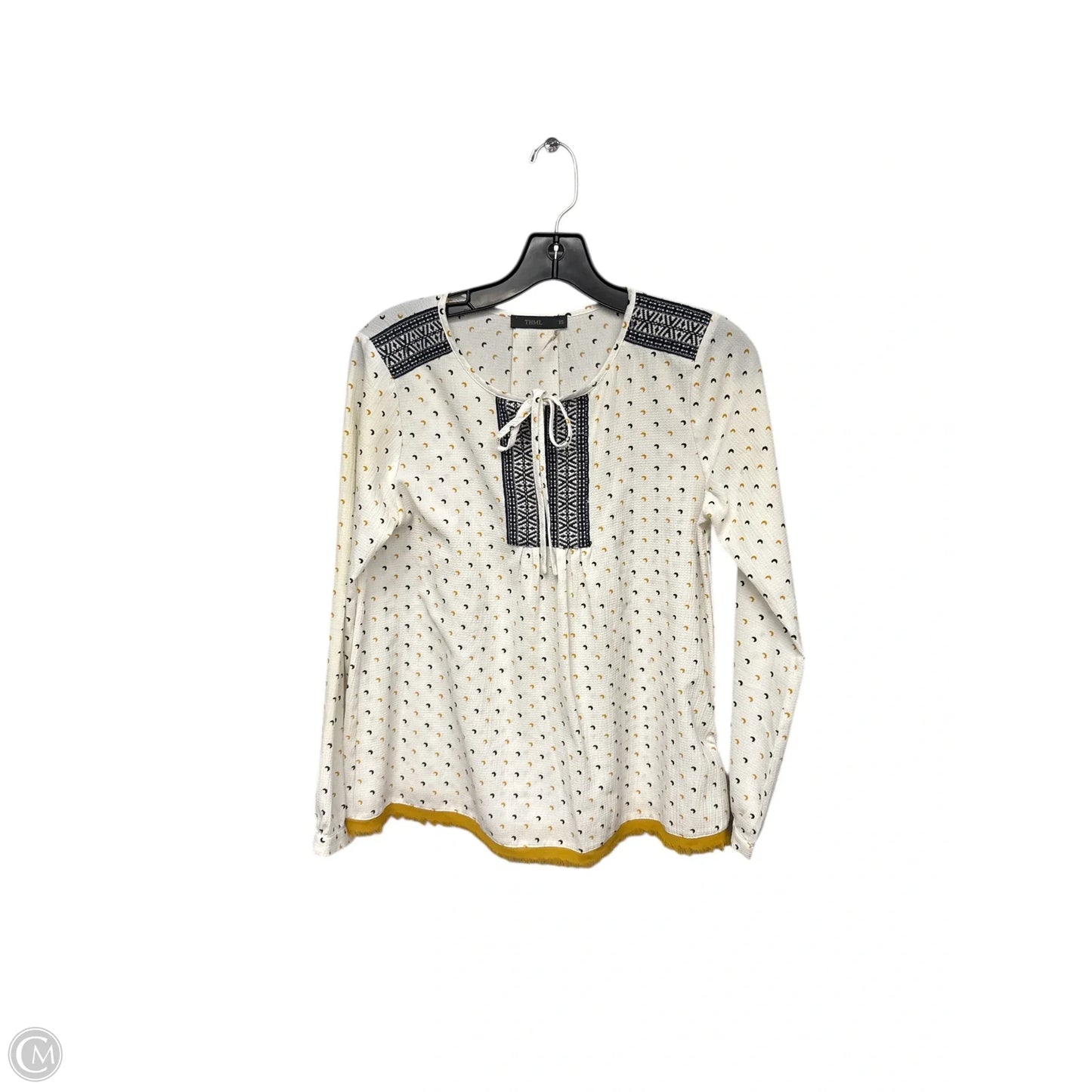 Top Long Sleeve By Thml In White & Yellow, Size: Xs