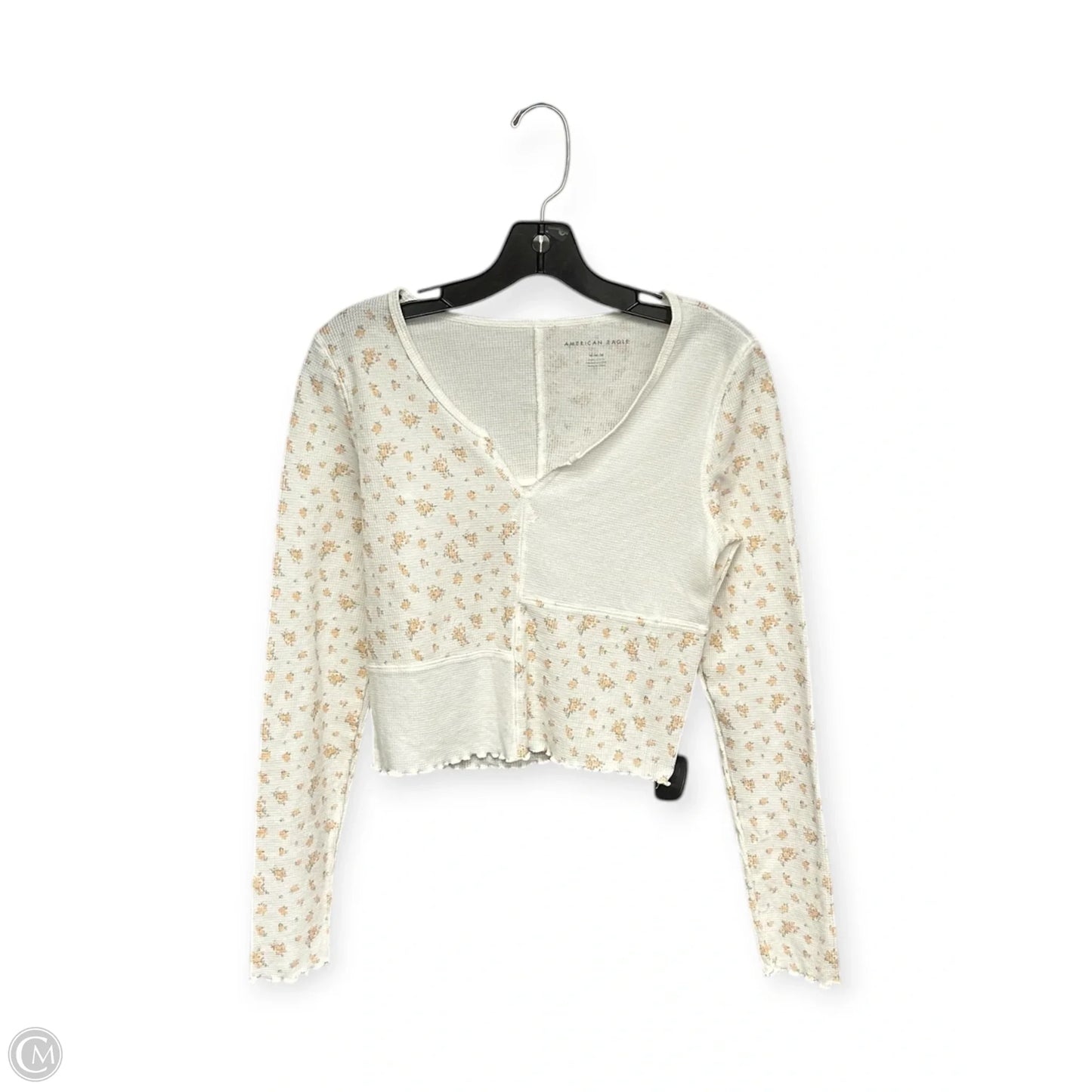 Top Long Sleeve By American Eagle In Orange & White, Size: M