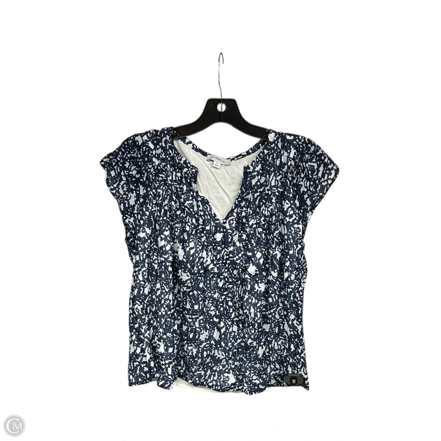 Top Short Sleeve By Evereve In Blue & White, Size: S