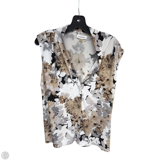 Top Sleeveless By Calvin Klein In Brown & Cream, Size: 1x