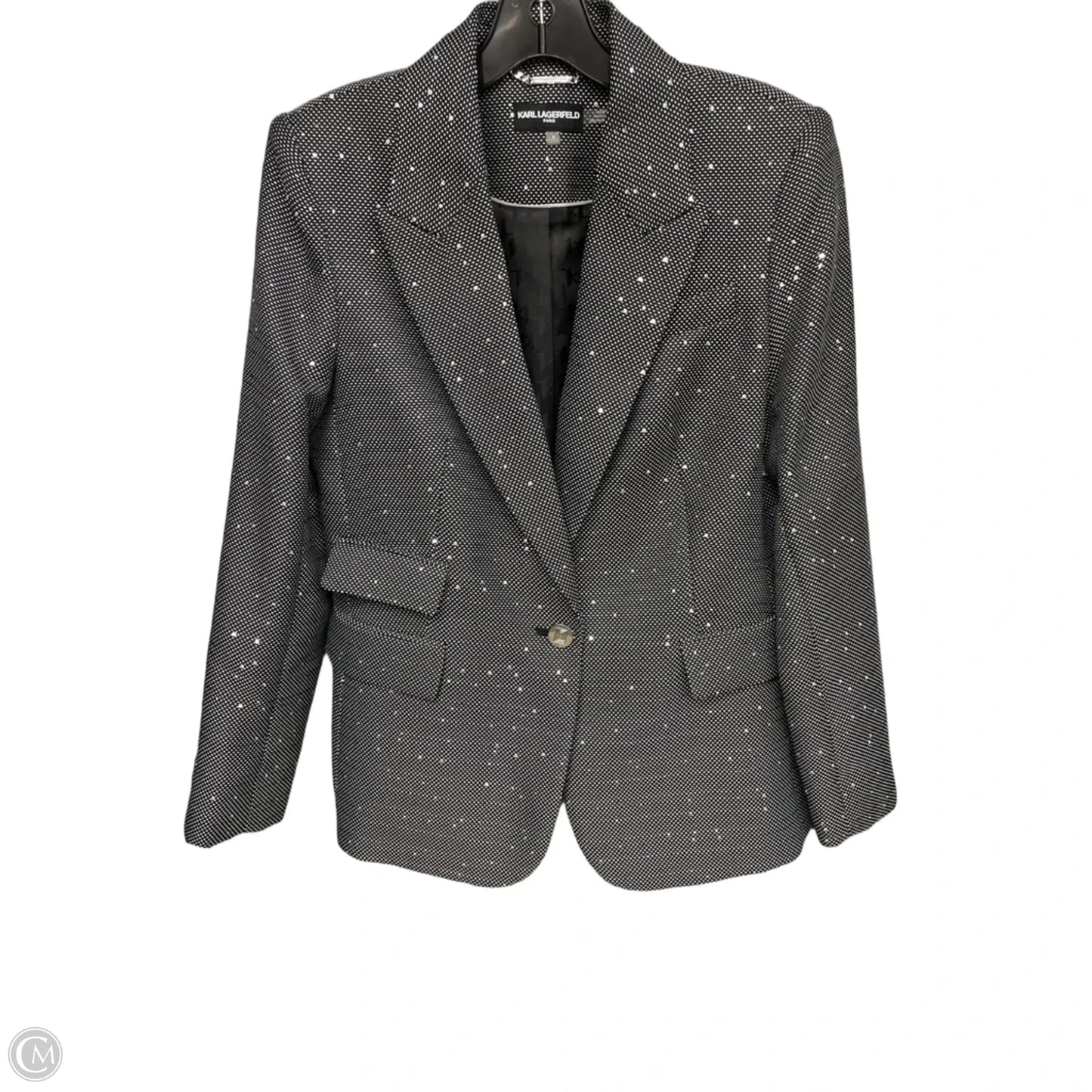 Blazer Designer By Karl Lagerfeld In Black & Silver, Size: 6