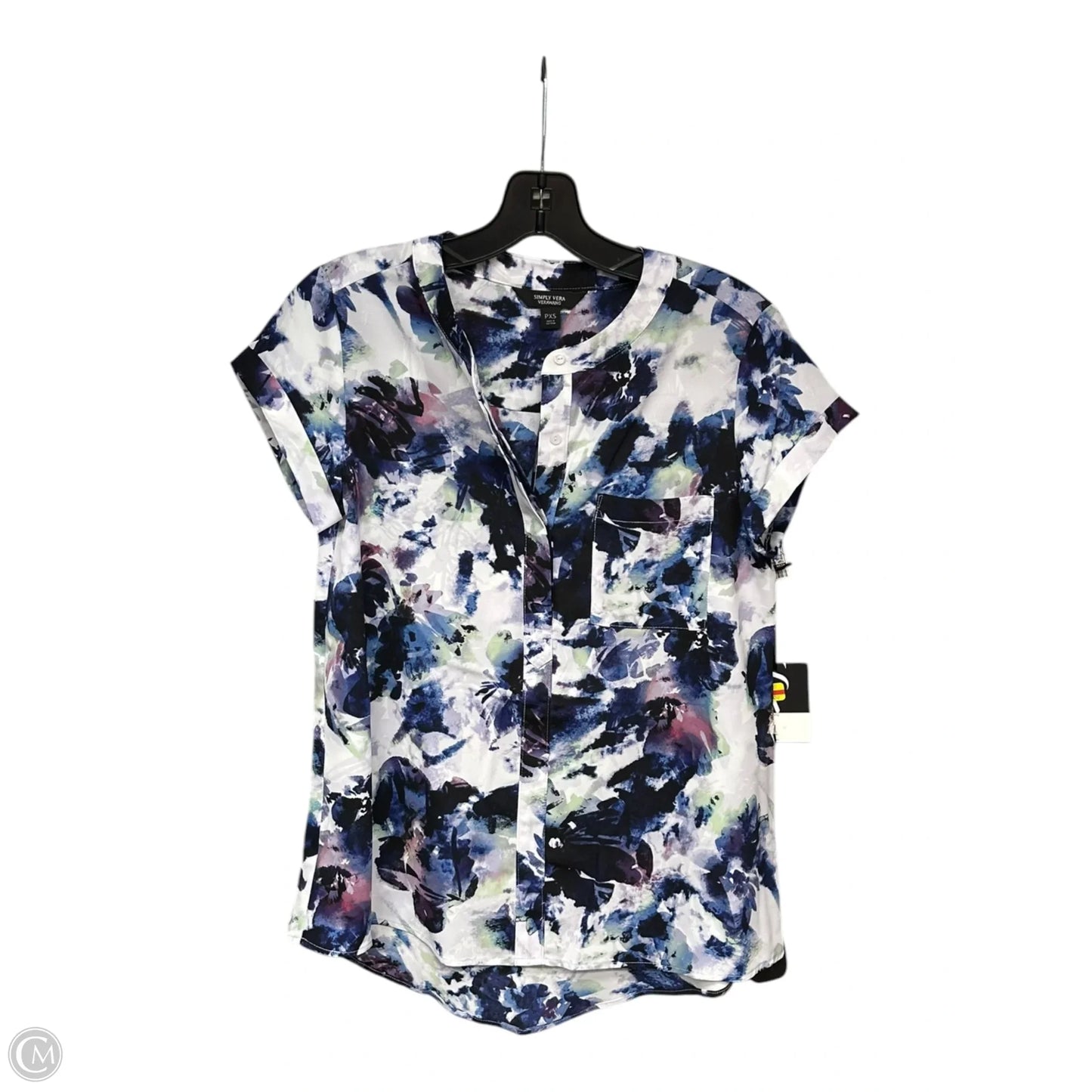 Top Short Sleeve By Simply Vera In Blue & White, Size: Xsp