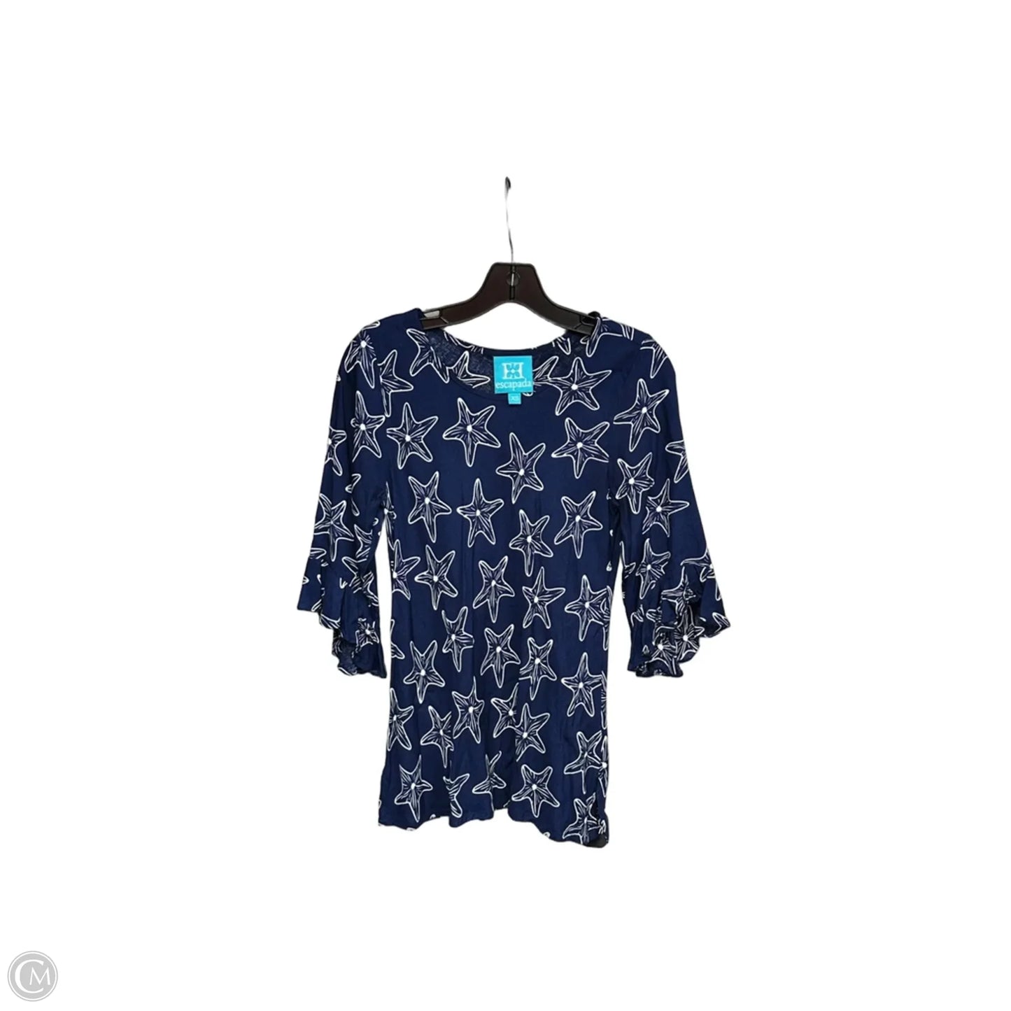 Top 3/4 Sleeve By Clothes Mentor In Blue & White, Size: Xs