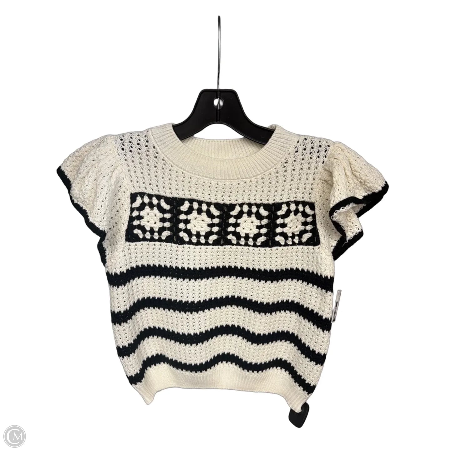 Top Short Sleeve By Blu Pepper In Black & Cream, Size: S