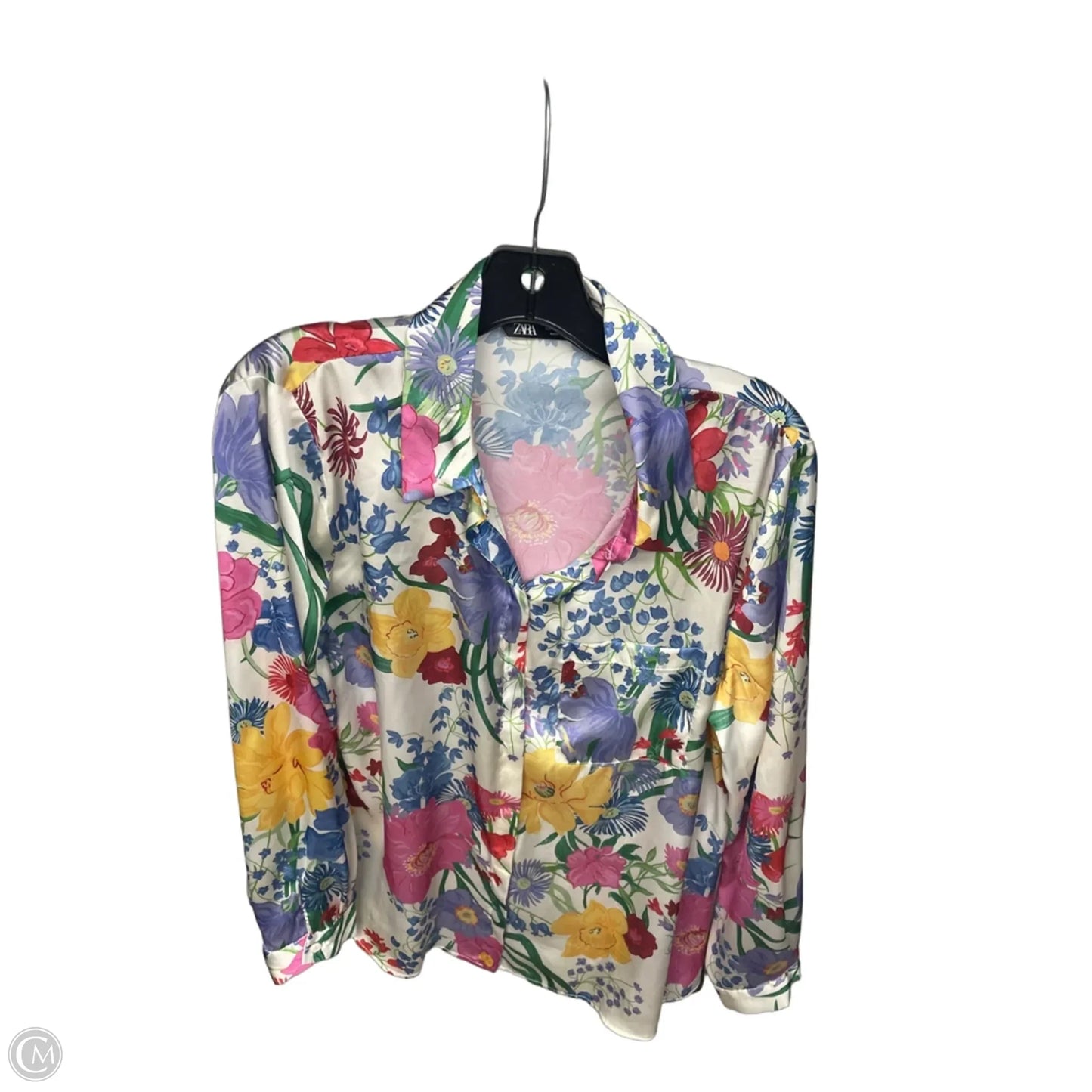 Top Long Sleeve By Zara In Floral Print, Size: L