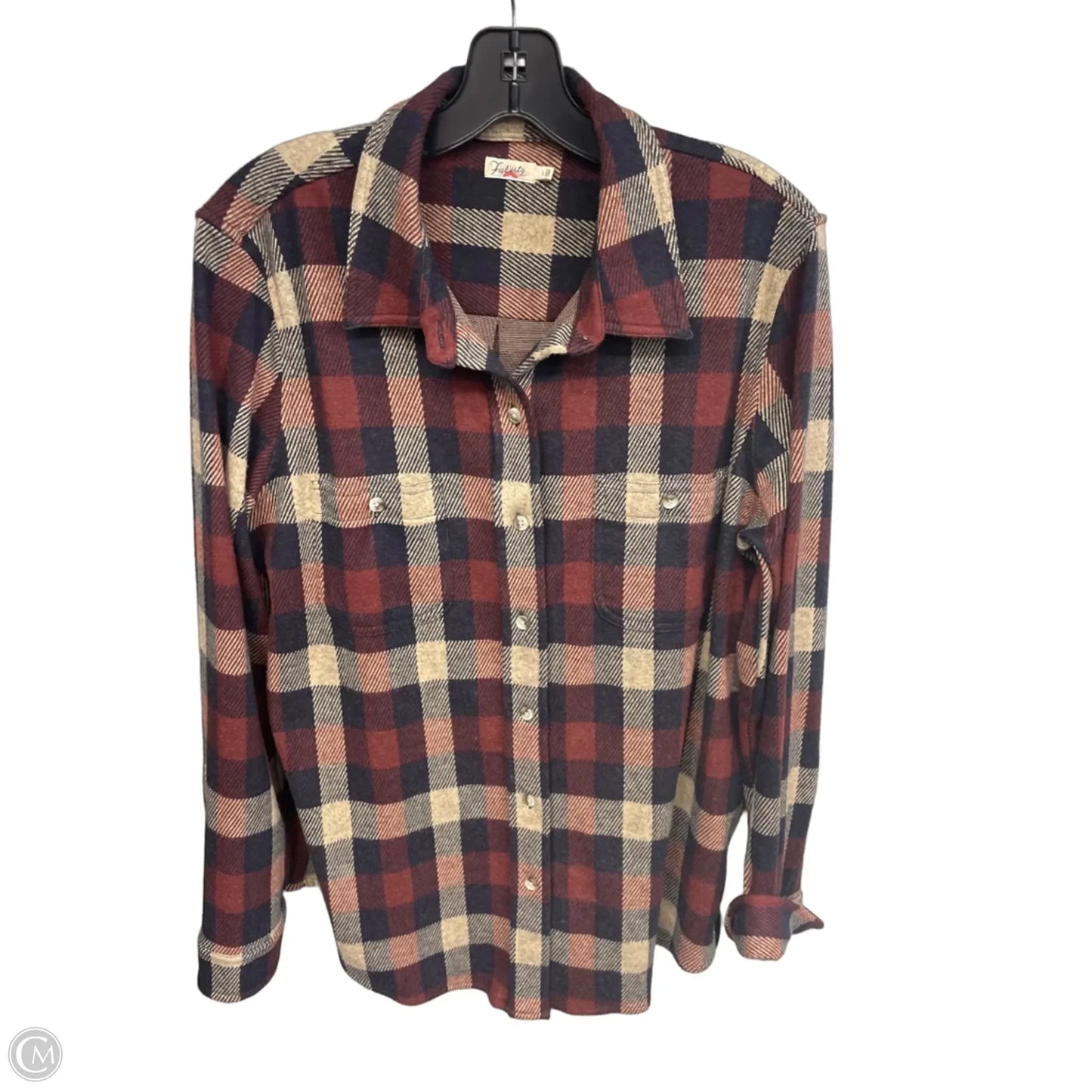 Top Long Sleeve By Faherty In Plaid Pattern, Size: L