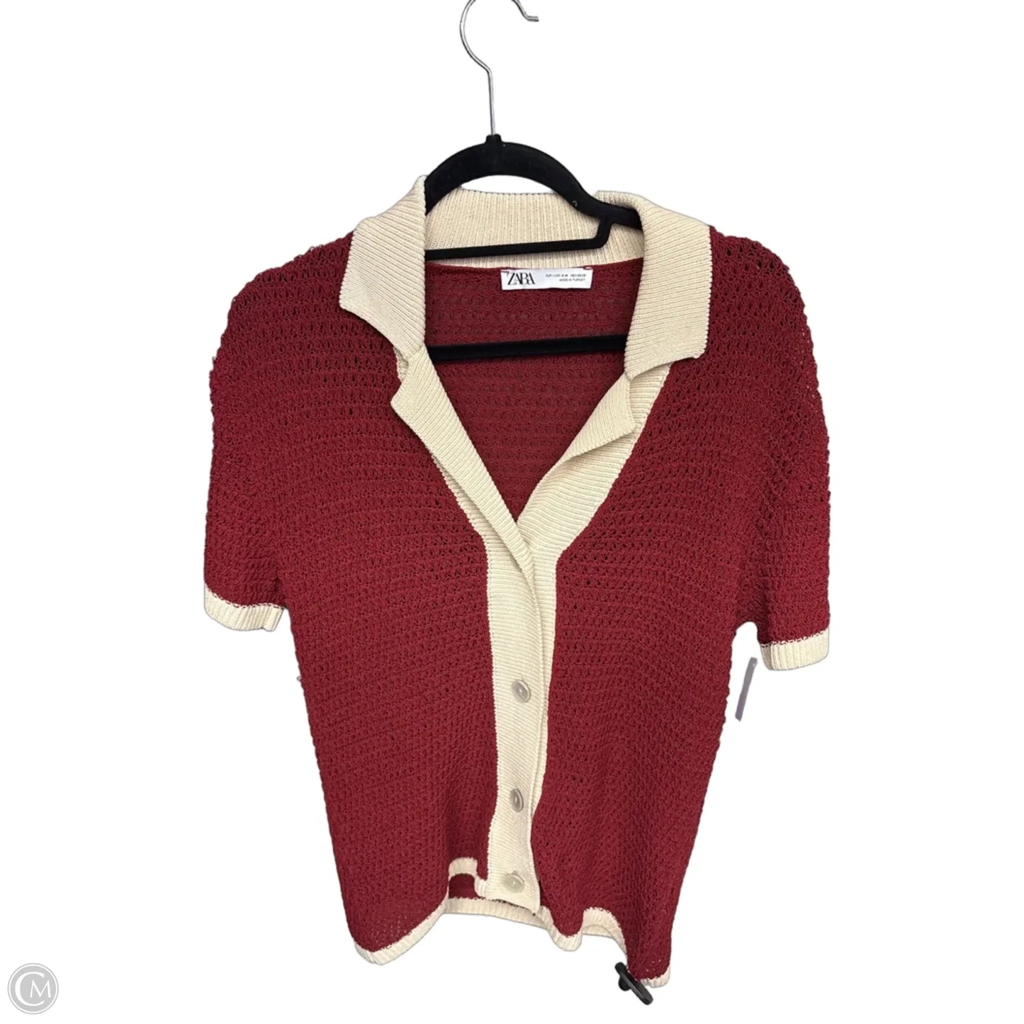 Top Short Sleeve By Zara In Red & Tan, Size: S