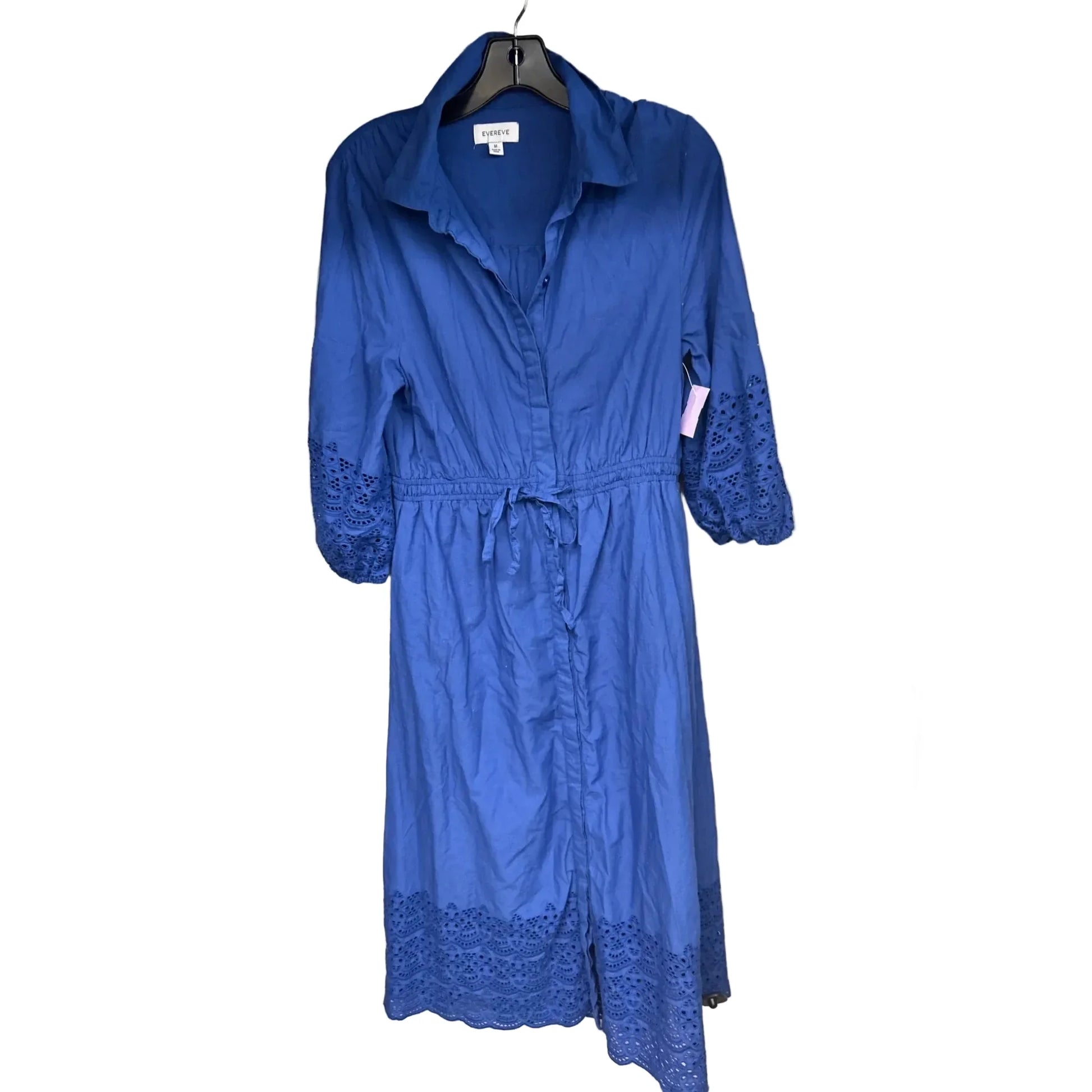 evereve blue dress EVEREVE Women's Whitley Contrast Stitch Midi Dress, Size XL, Navy Blue, Cotton