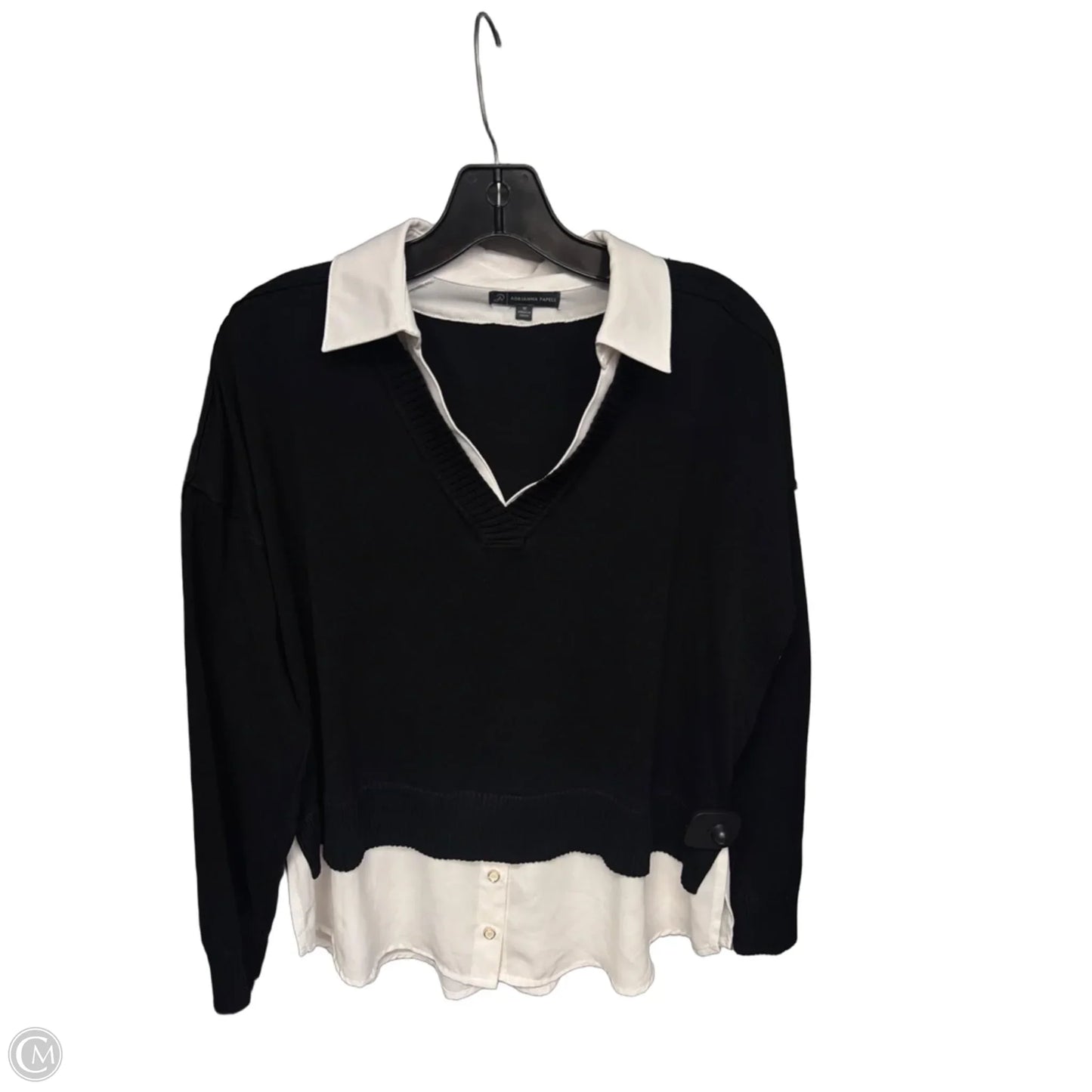 Top Long Sleeve By Adrianna Papell In Black & White, Size: M
