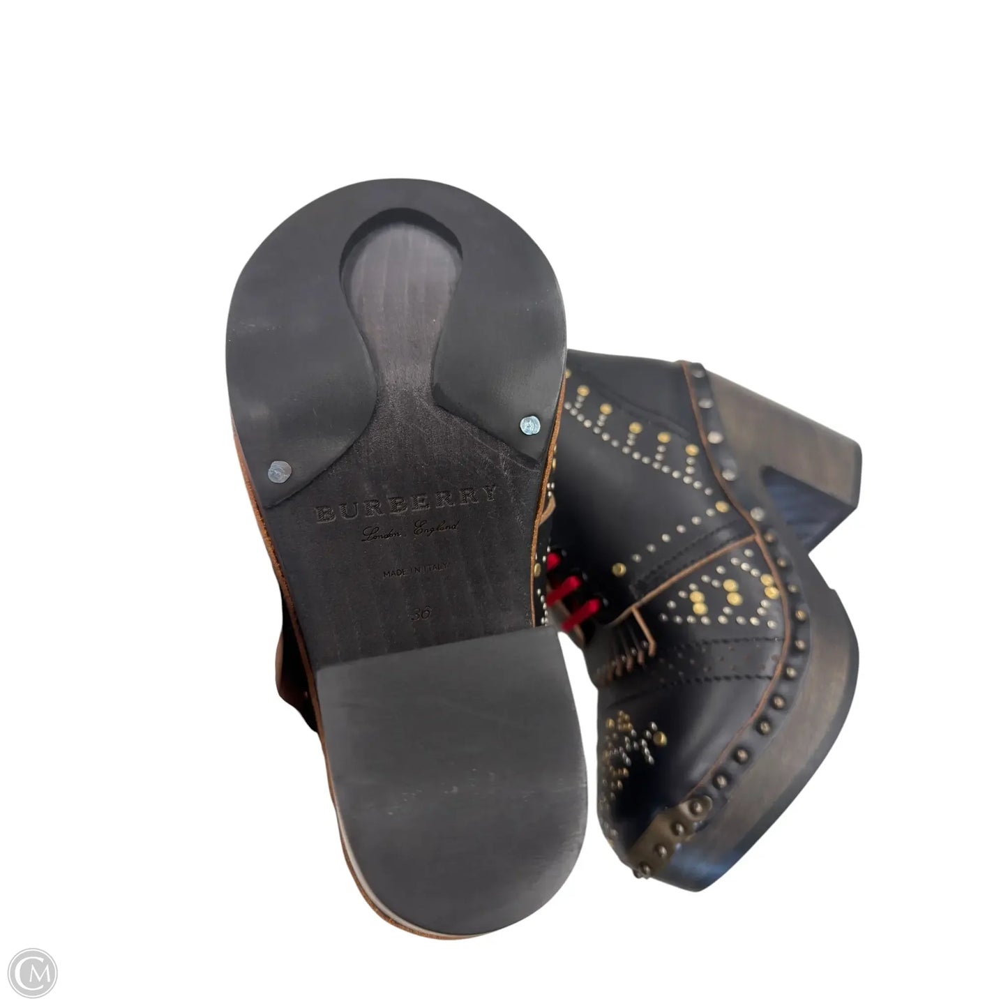 Boots Luxury Designer By Burberry In Black & Red, Size: 6