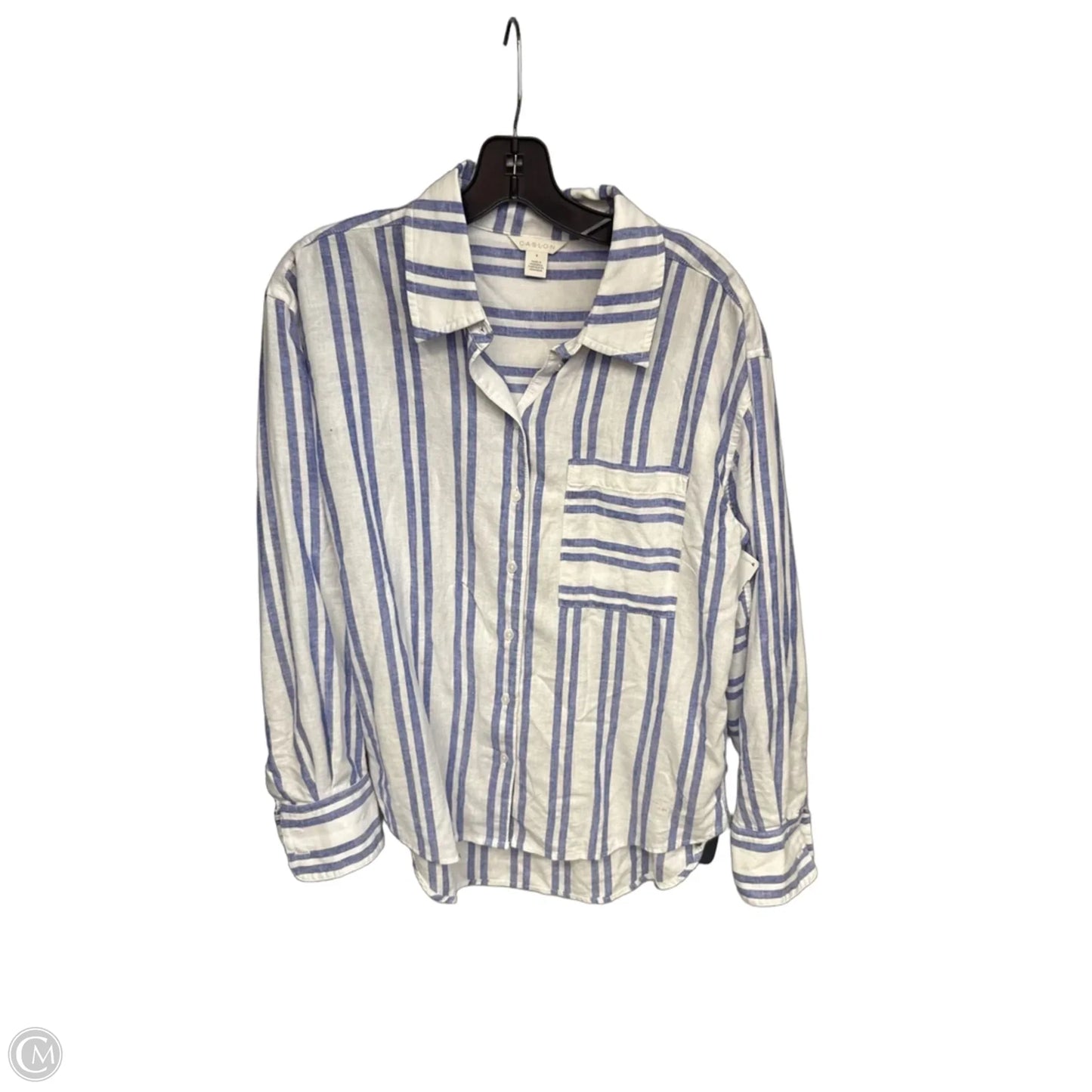 Top Long Sleeve By Caslon In Blue & White, Size: S