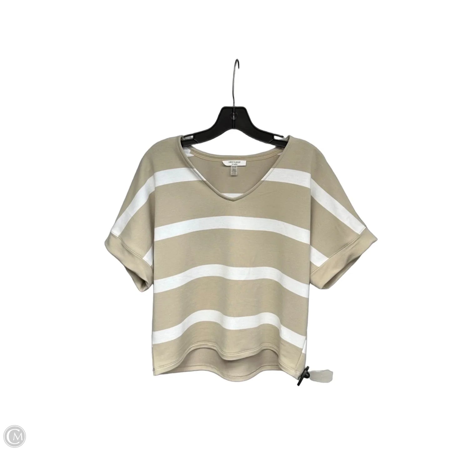 Top Short Sleeve By Cable And Gauge In Tan & White, Size: S