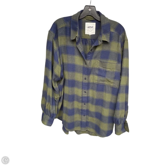 Jacket Shirt By Aerie In Blue & Green, Size: L