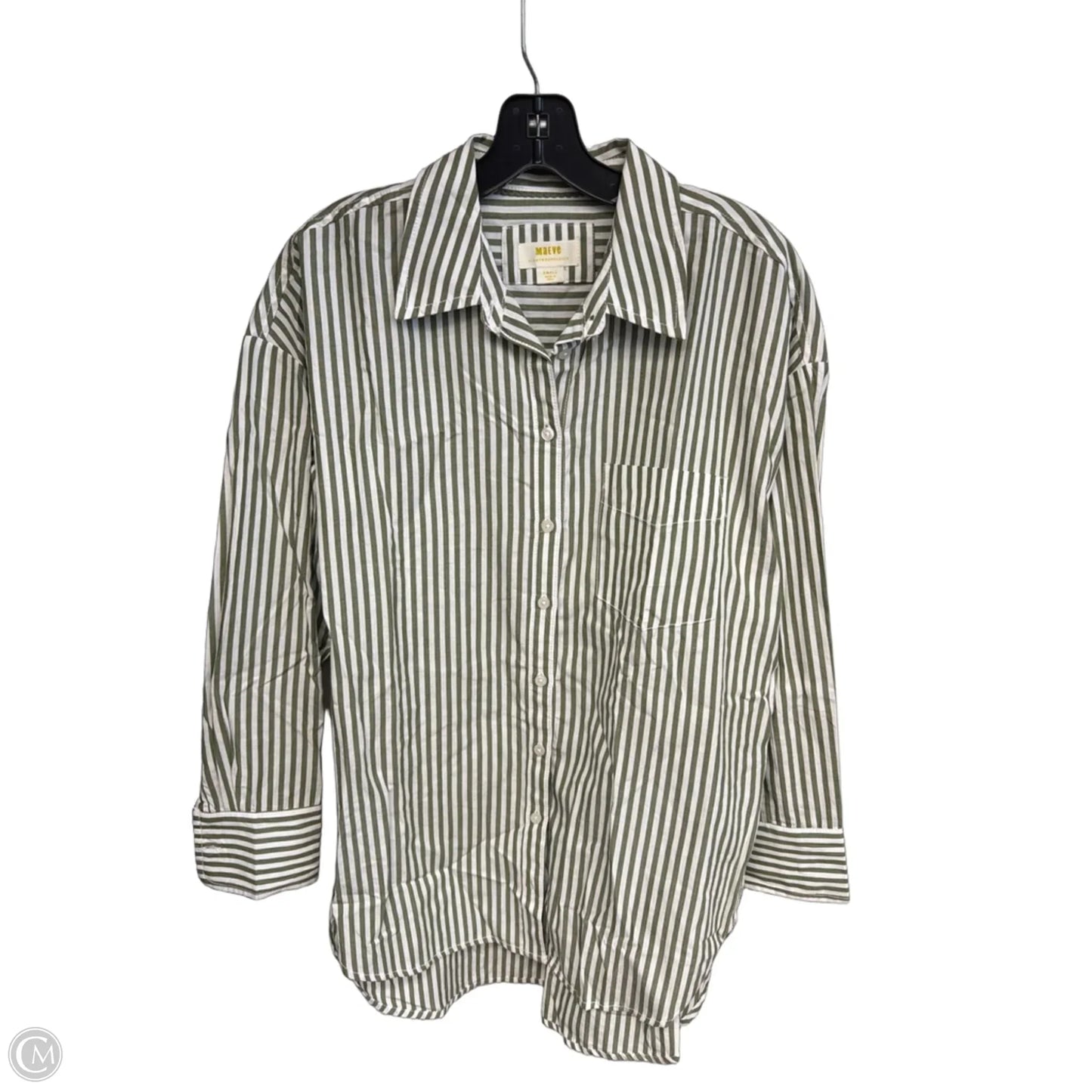 Top Long Sleeve By Maeve In Green & White, Size: S