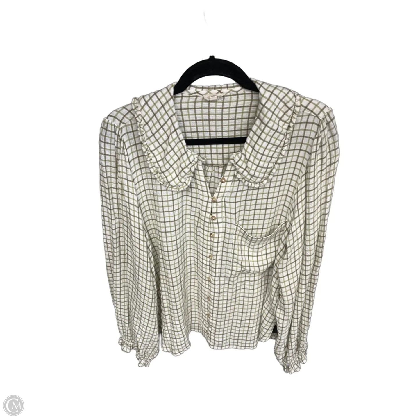 Top Long Sleeve By Pilcro In Green & White, Size: Xl