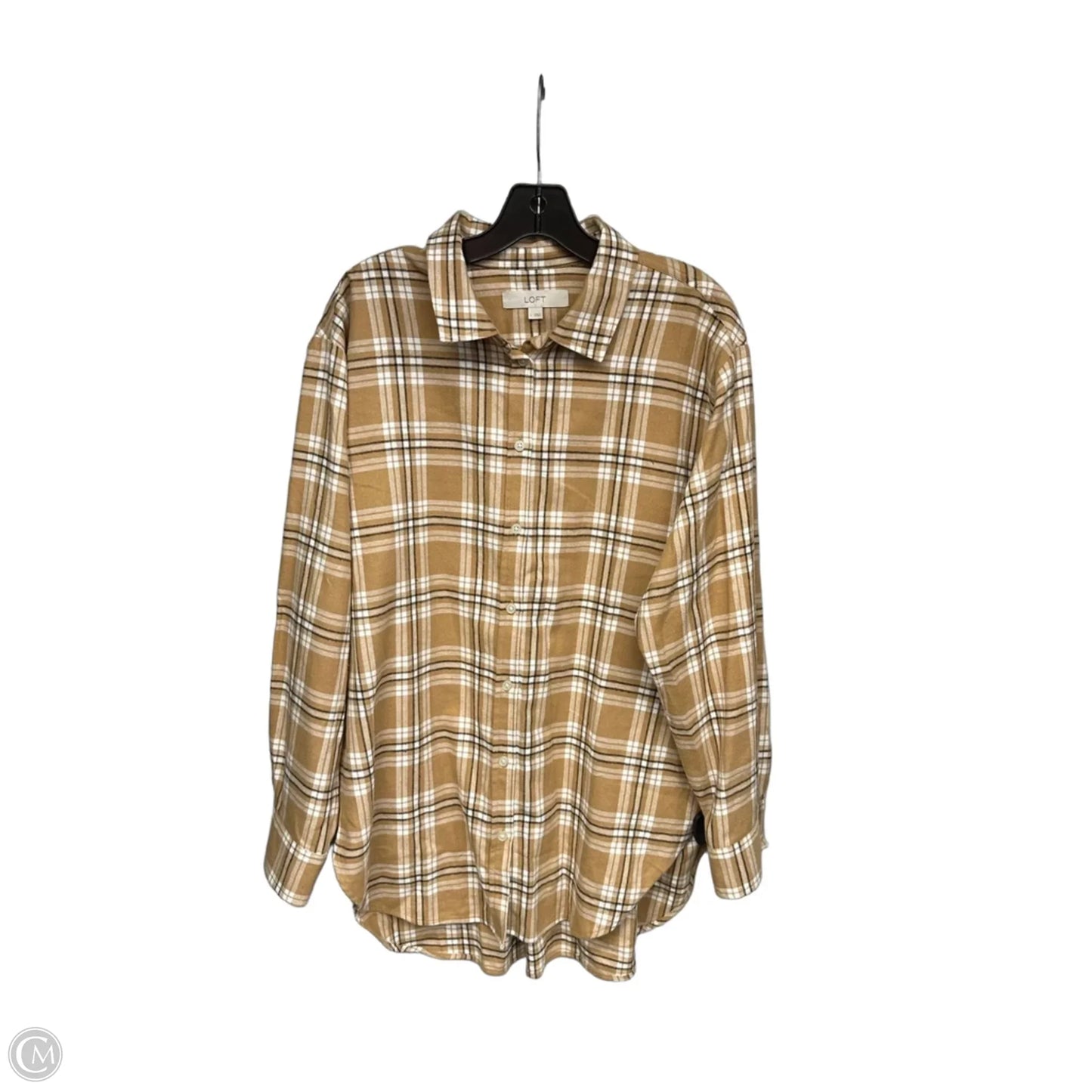 Top Long Sleeve By Loft In Plaid Pattern, Size: L