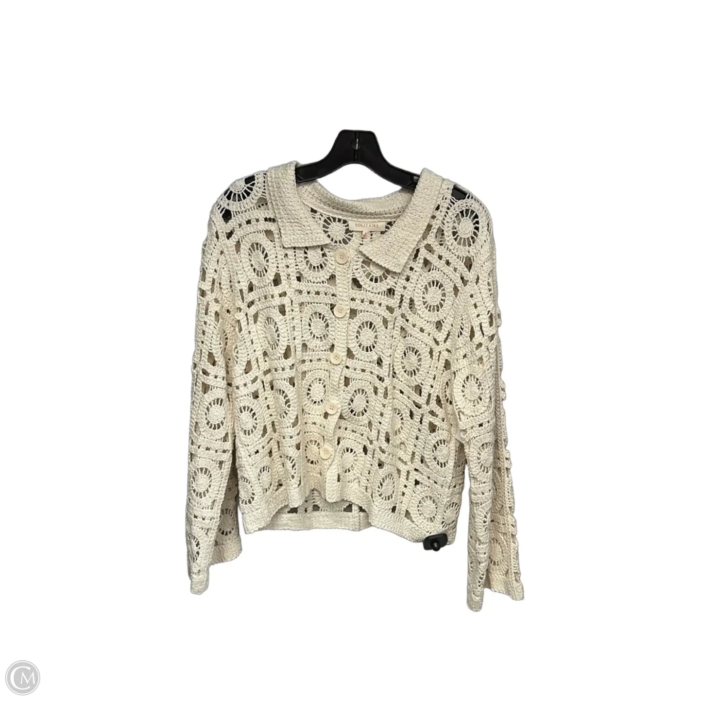 Top Long Sleeve By Solitaire In Cream, Size: L