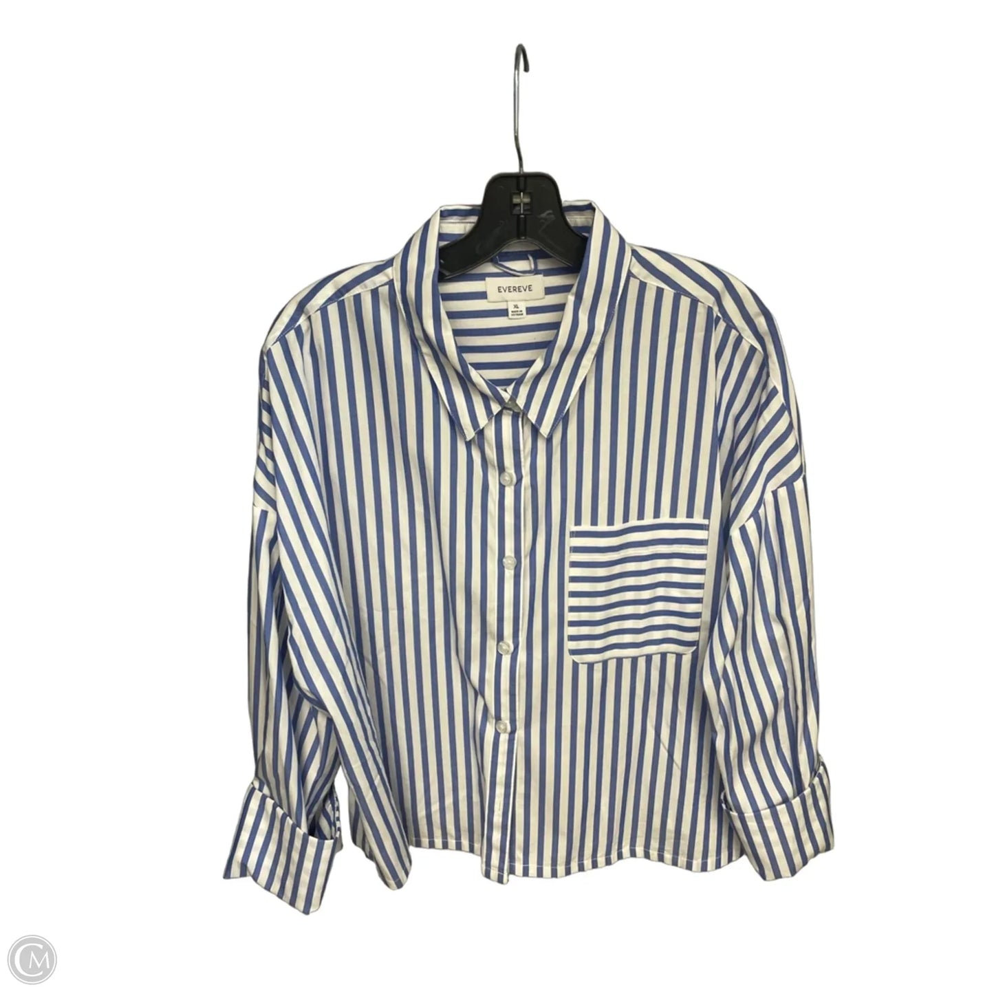 Top Long Sleeve By Evereve In Blue & White, Size: Xl