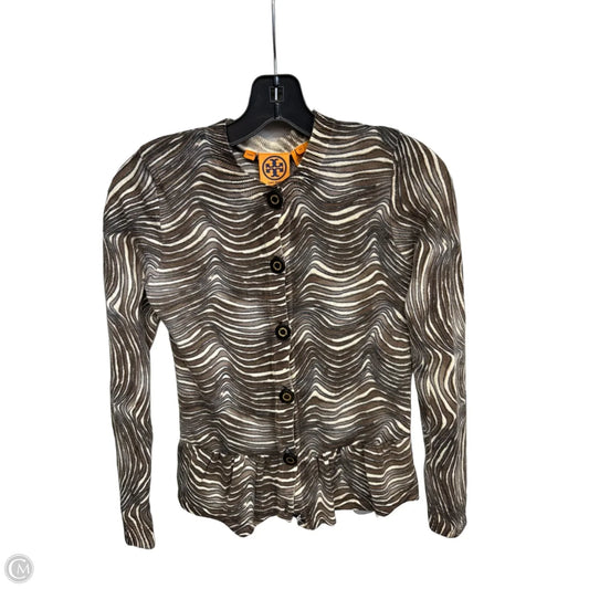 Cardigan Designer By Tory Burch In Brown & Cream, Size: Xs