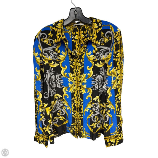 Top Long Sleeve Designer By Alice + Olivia In Black & Gold, Size: L