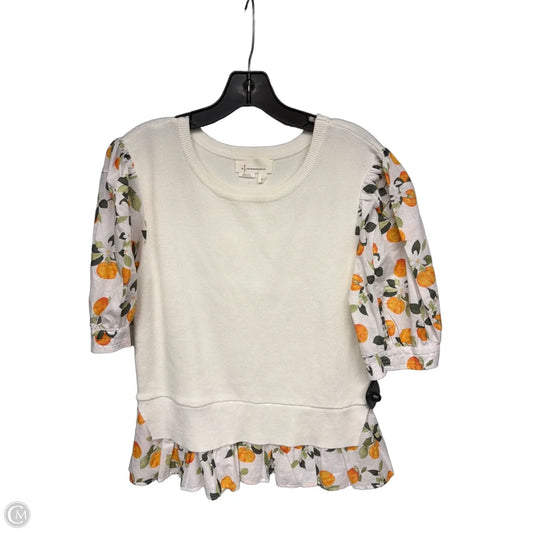 Top Short Sleeve By Anthropologie In Ivory, Size: M