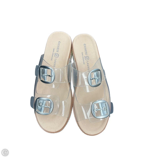 Sandals Heels Wedge By Chinese Laundry In Tan & White, Size: 6.5