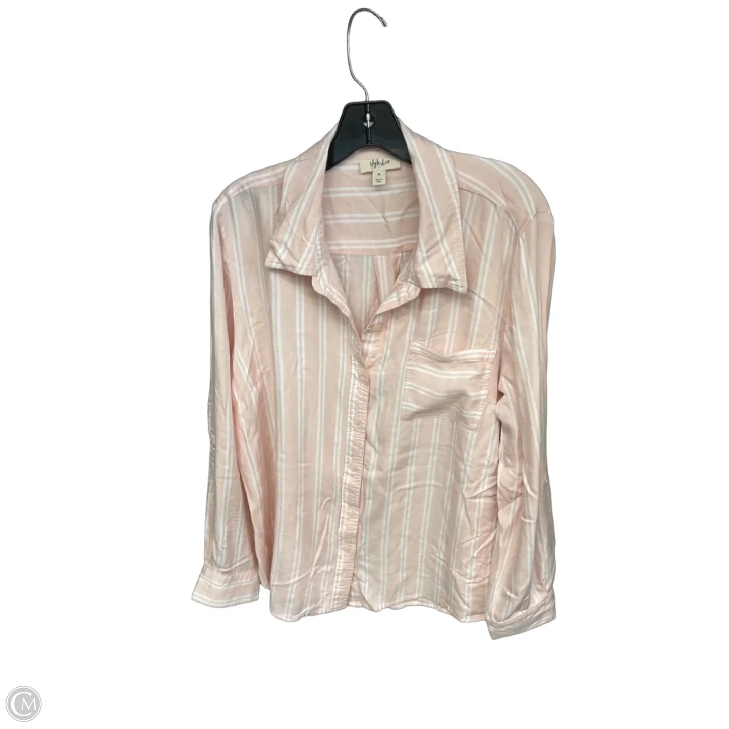Top Long Sleeve By Style And Co Collection Women In Pink & White, Size: Xl