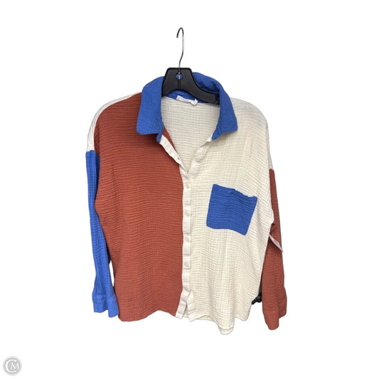 Top 3/4 Sleeve By Lush In Blue & Cream, Size: M