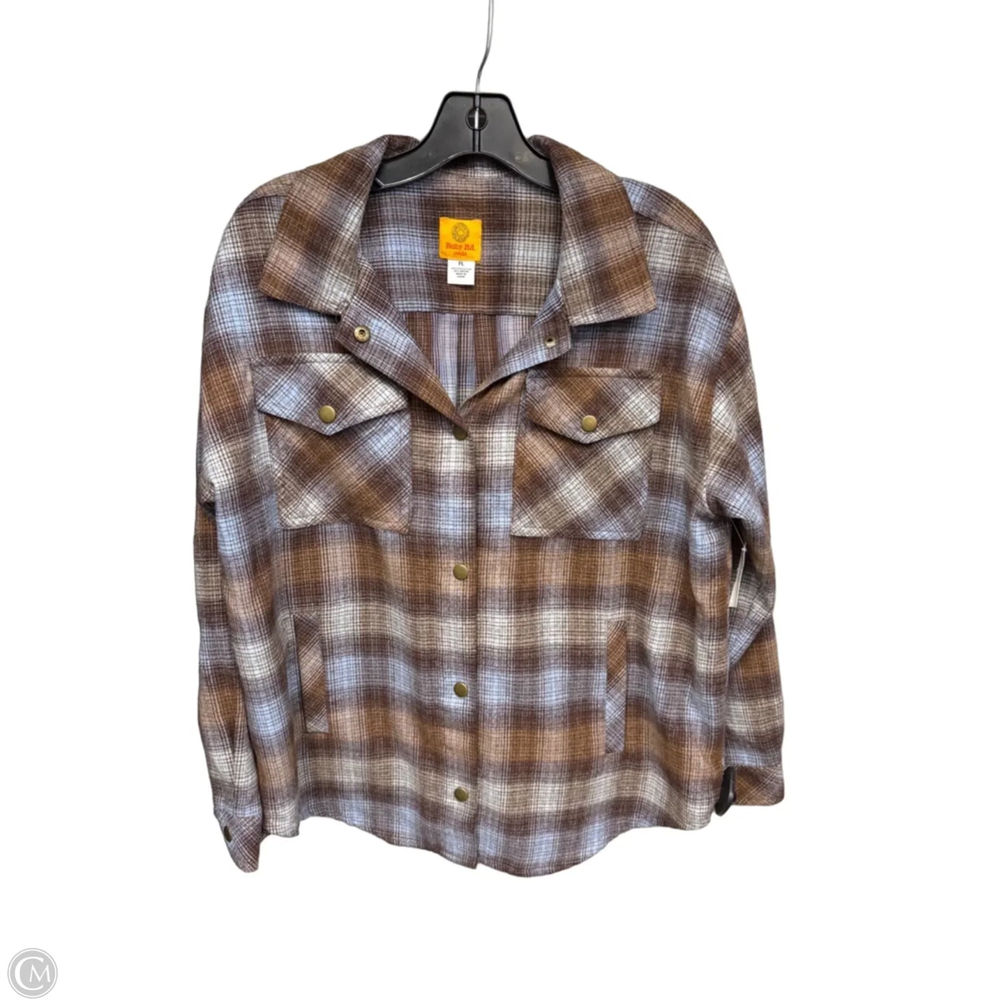 Jacket Shirt By Ruby Rd In Blue & Brown, Size: Lp