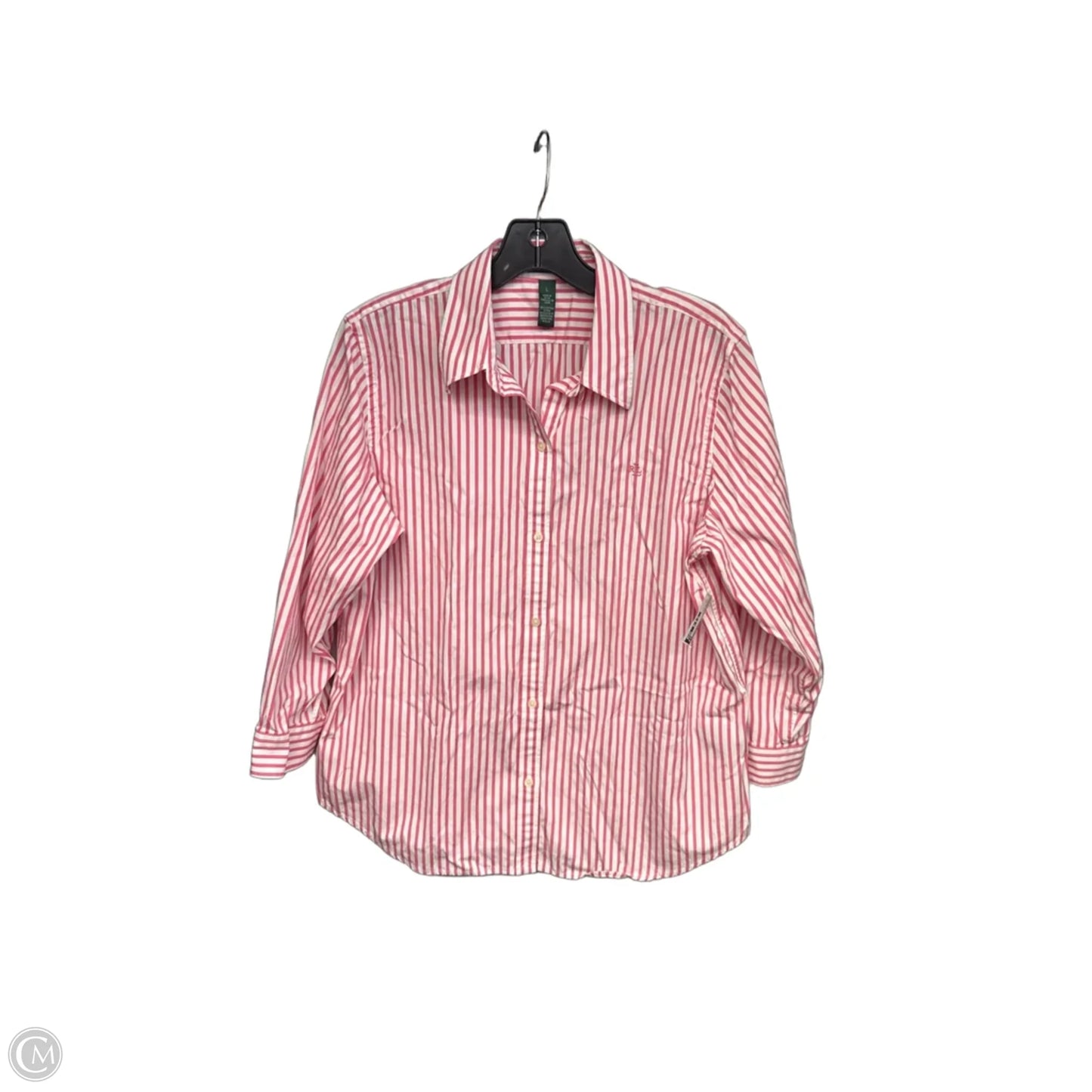 Blouse Long Sleeve By Lauren By Ralph Lauren In Pink & White, Size: L