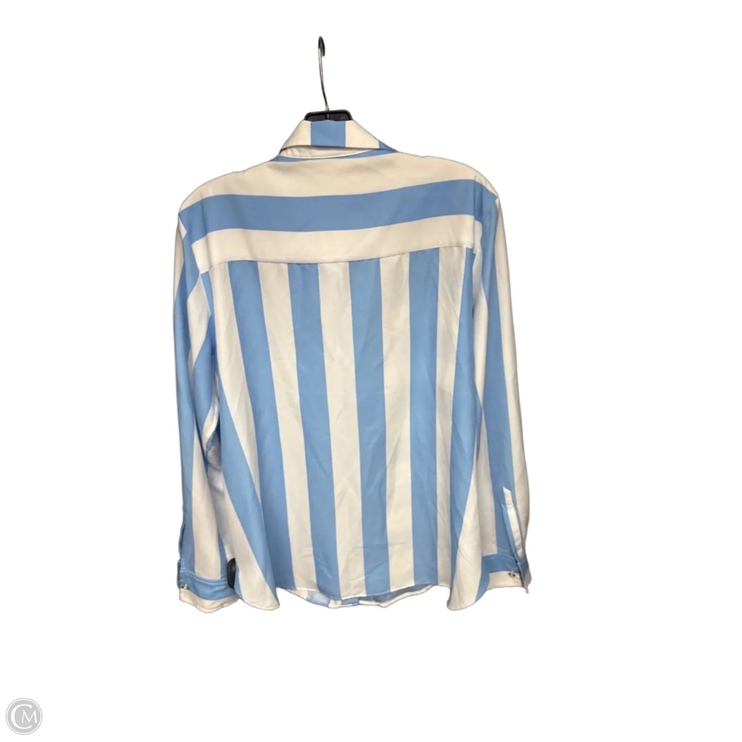 Blouse Long Sleeve By Dkny In Blue & White, Size: L