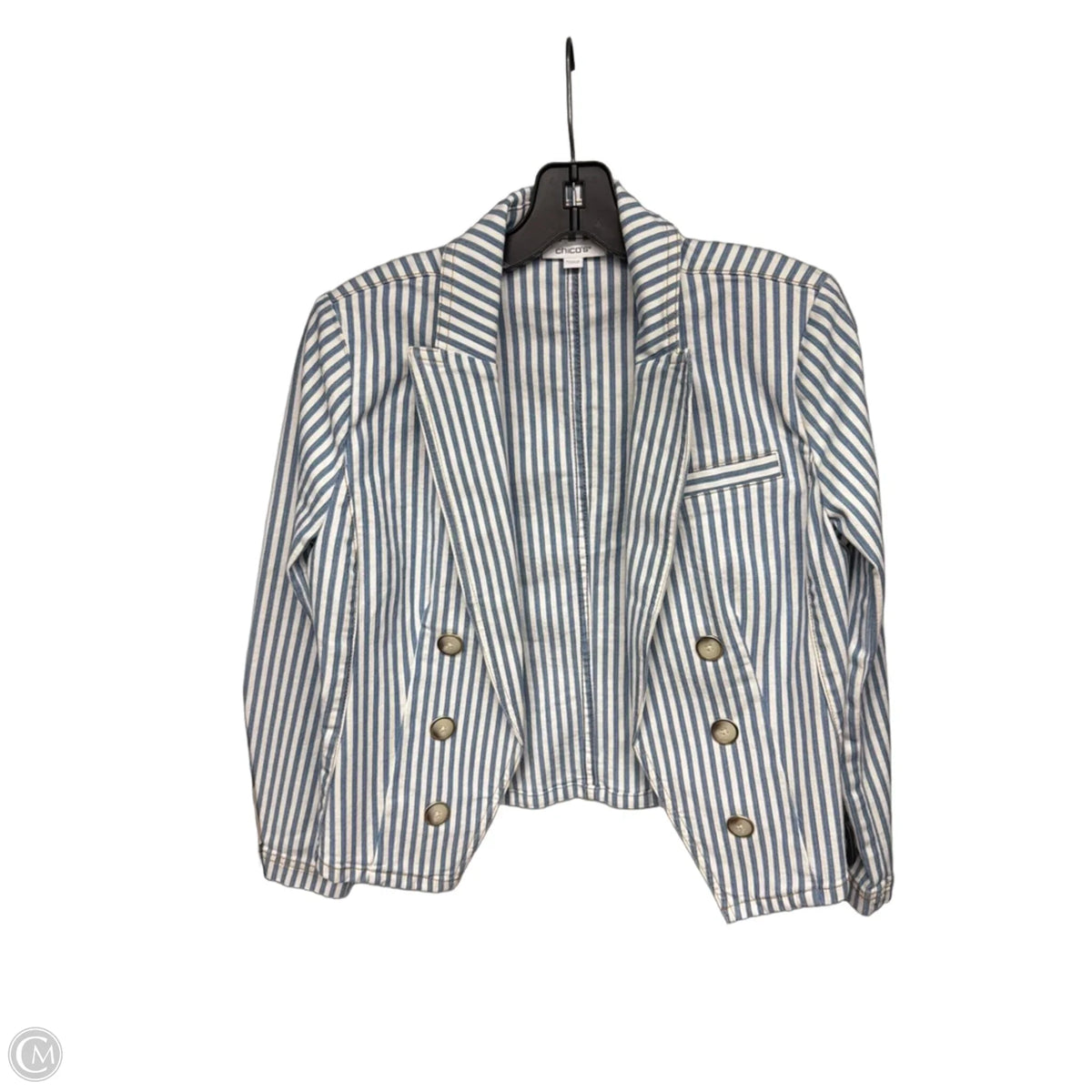 Jacket Denim By Chicos In Striped Pattern, Size: S