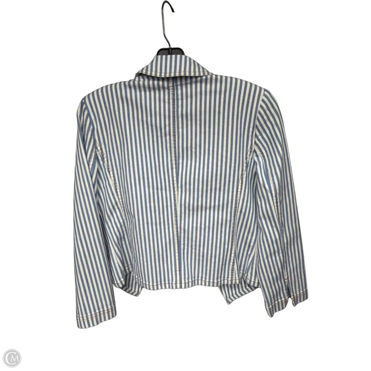 Jacket Denim By Chicos In Striped Pattern, Size: S