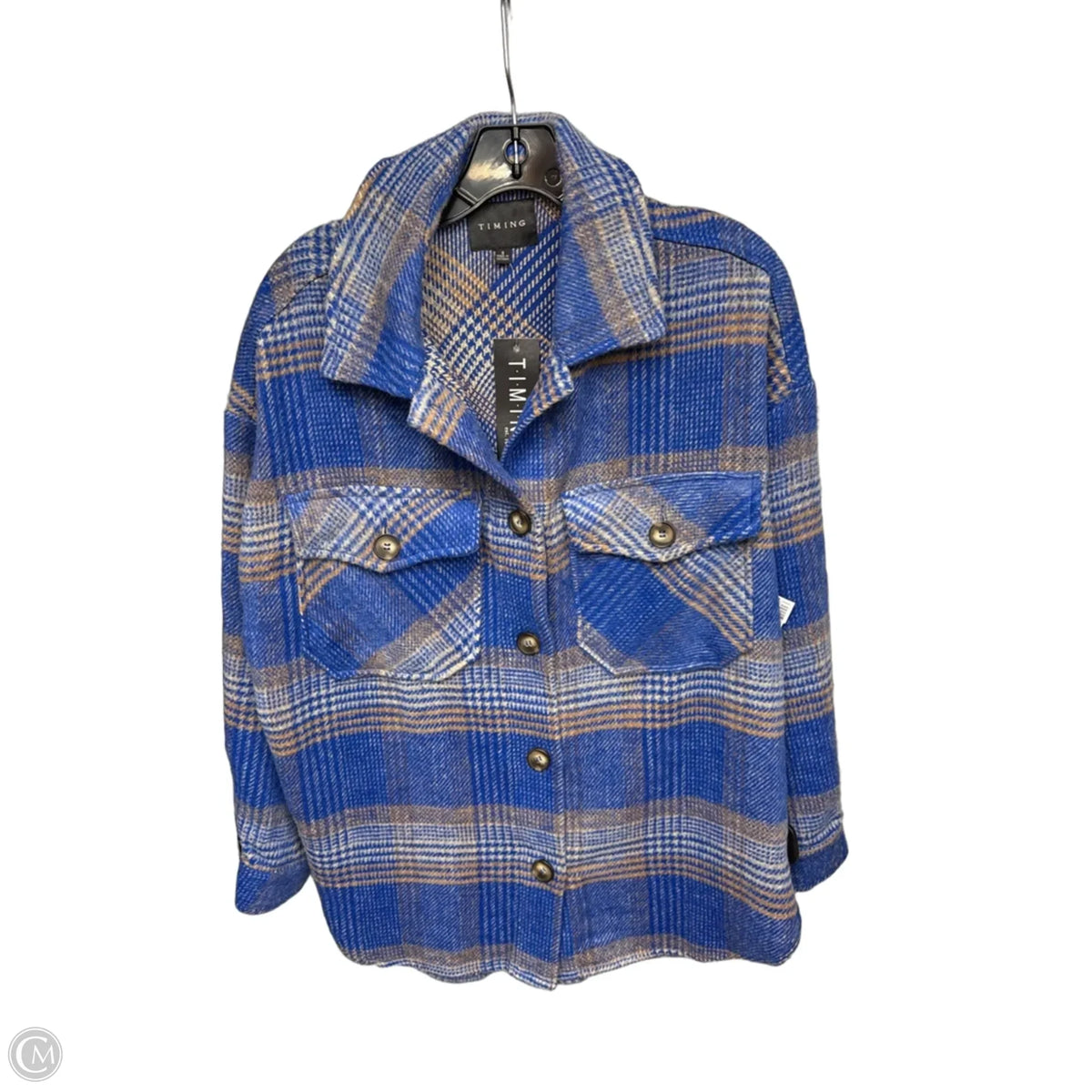 Jacket Shirt By Timing In Blue, Size: S