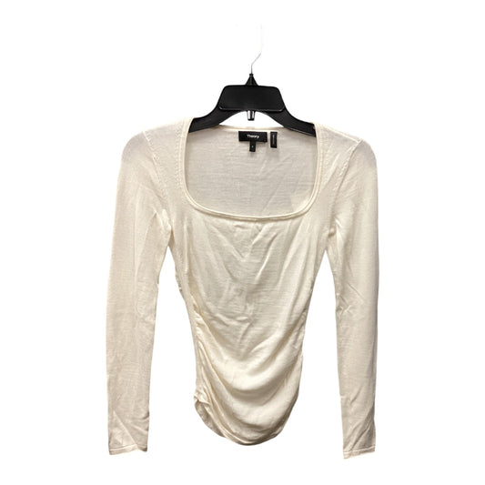 Top Long Sleeve Designer By Theory In Cream, Size: Petite