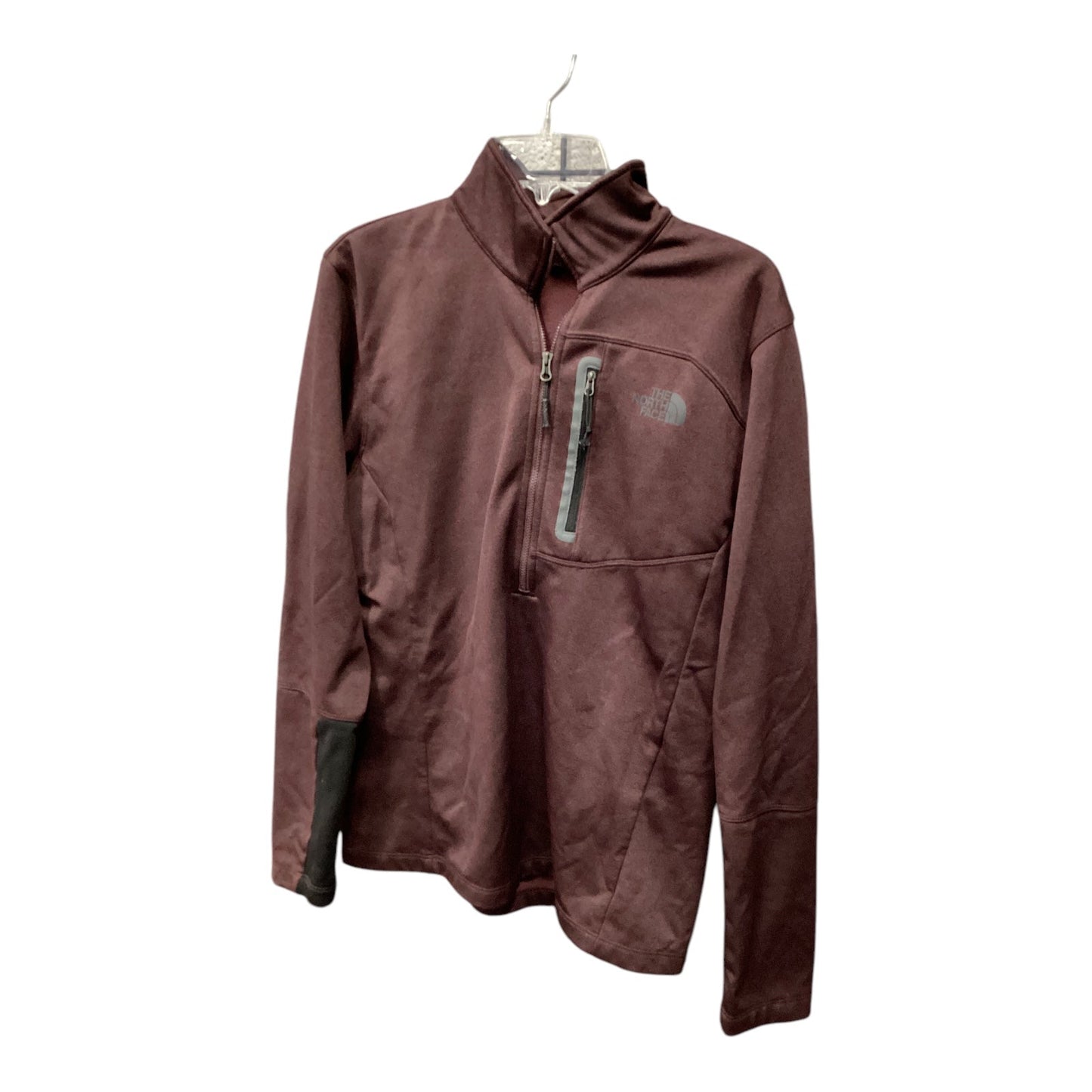 Athletic Top Long Sleeve Collar By The North Face In Maroon, Size: M