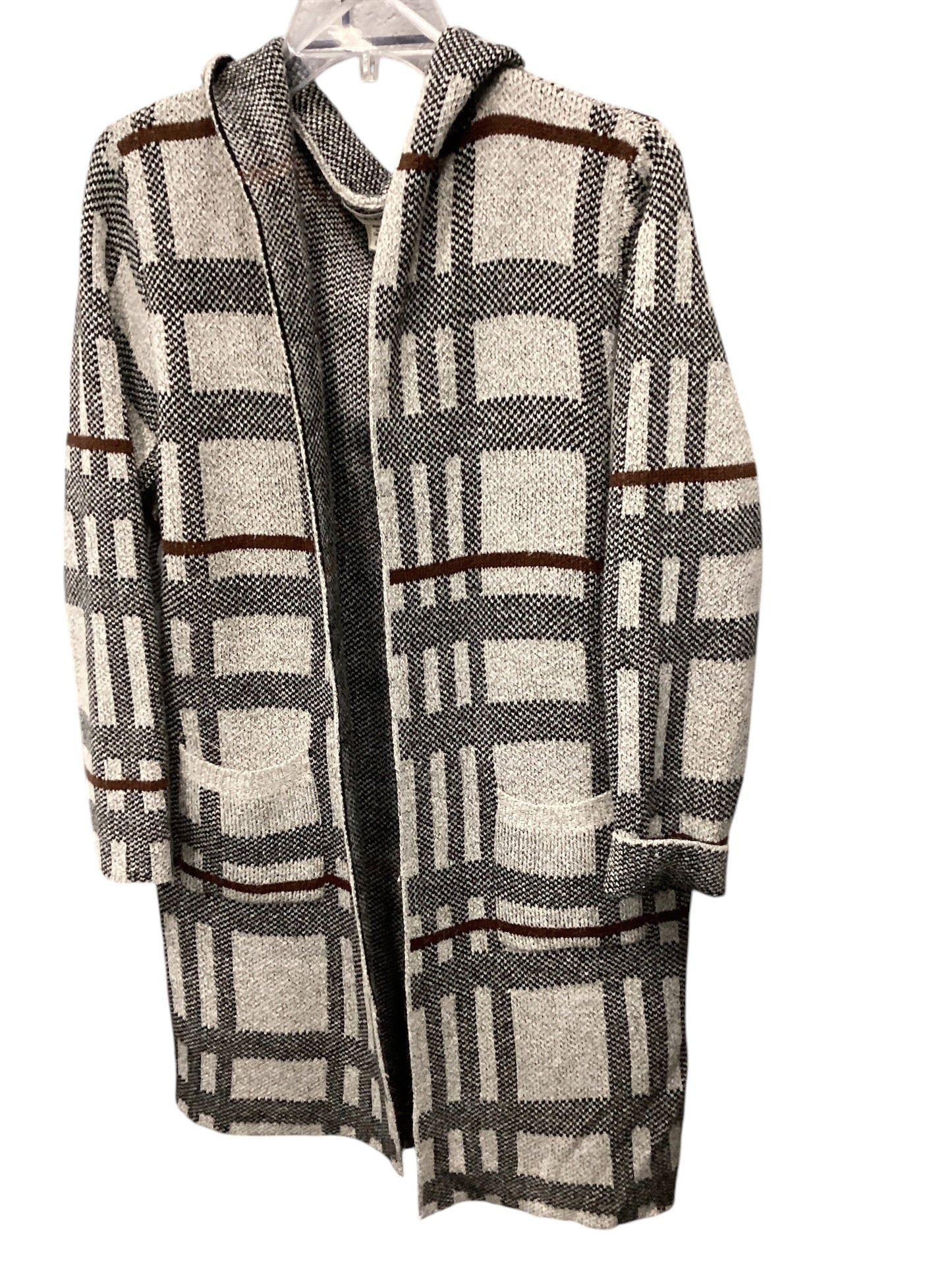 Sweater Cardigan By Monteau In Plaid Pattern, Size: M