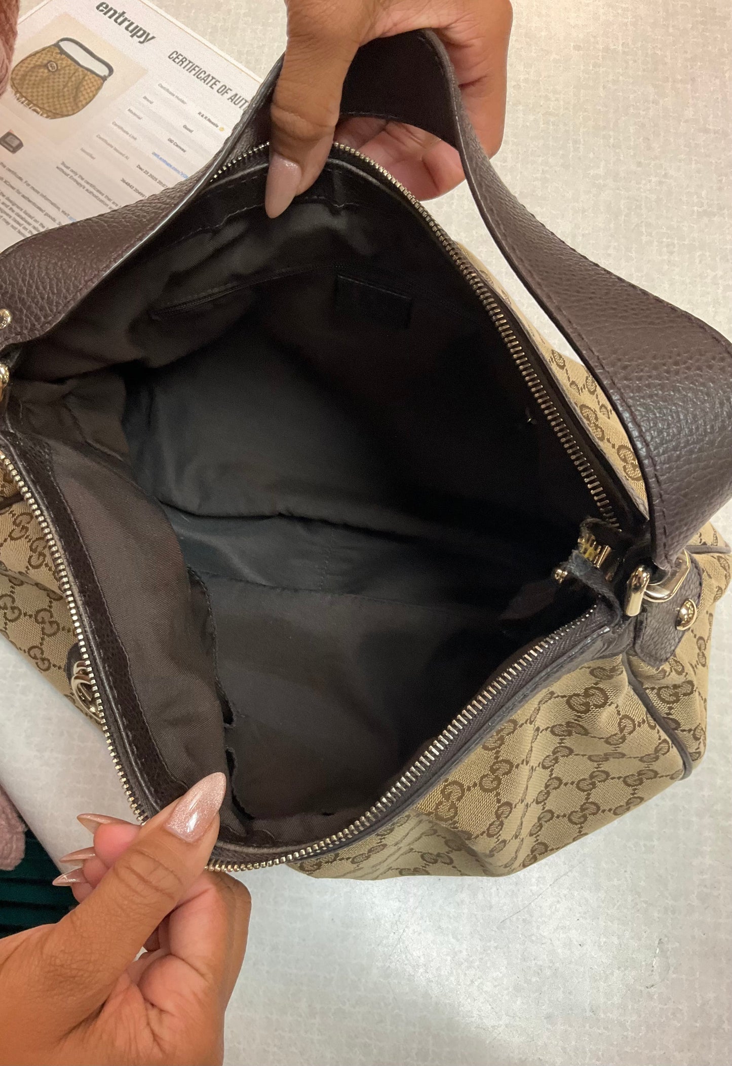 Handbag Luxury Designer By Gucci In Brown, Size:Large