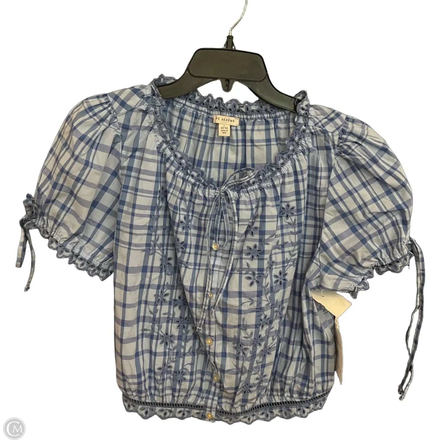 Blouse Short Sleeve By Free Assembly In Blue, Size: L