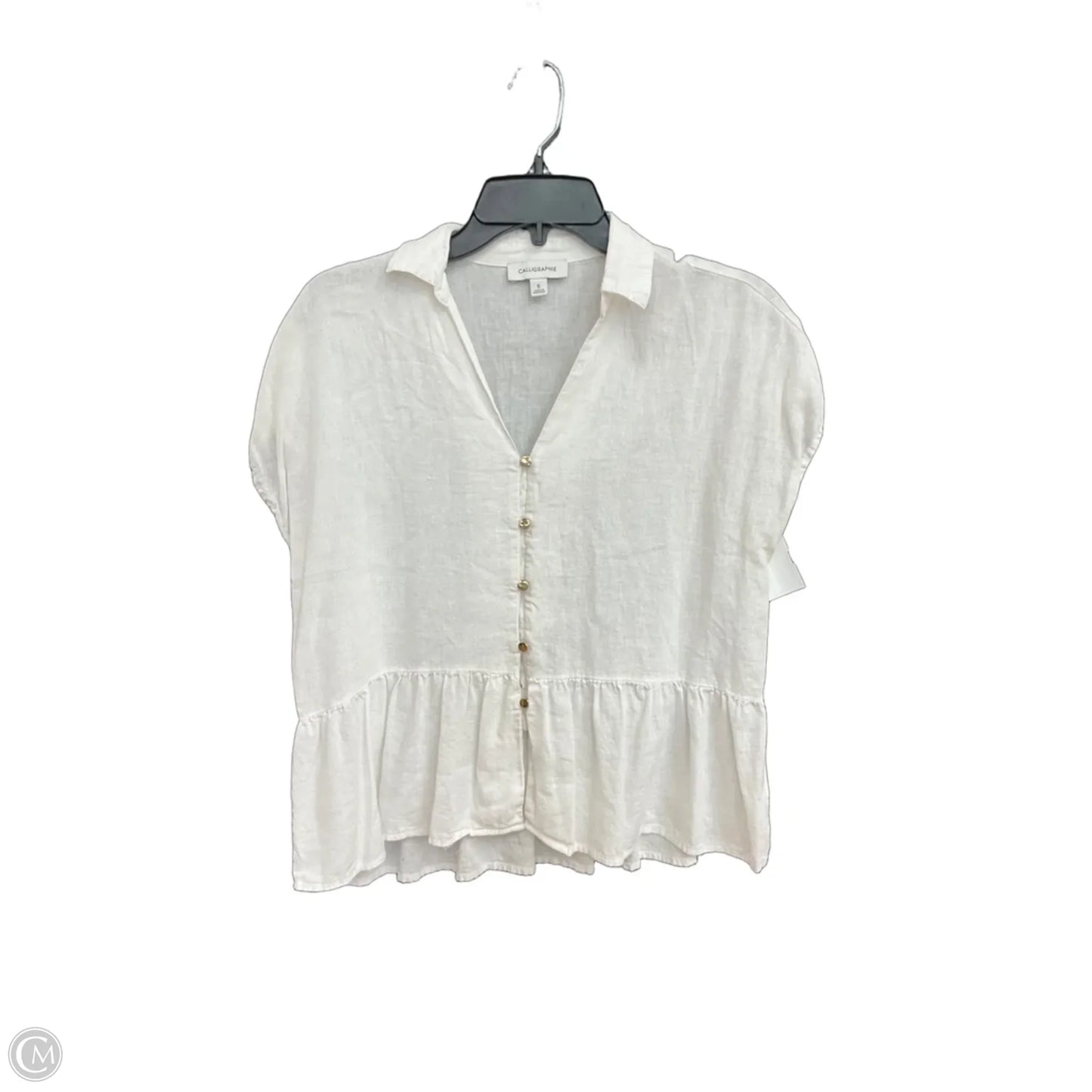Blouse Short Sleeve By Calligraphie In White, Size: S