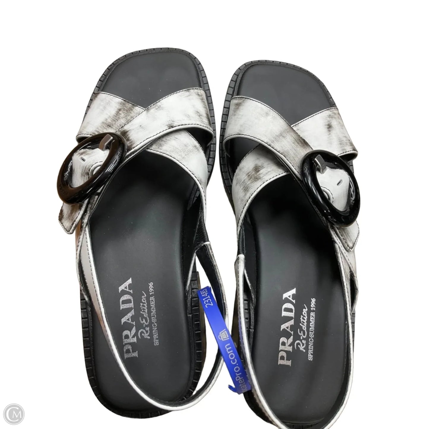 Sandals Luxury Designer By Prada In Grey, Size: 9