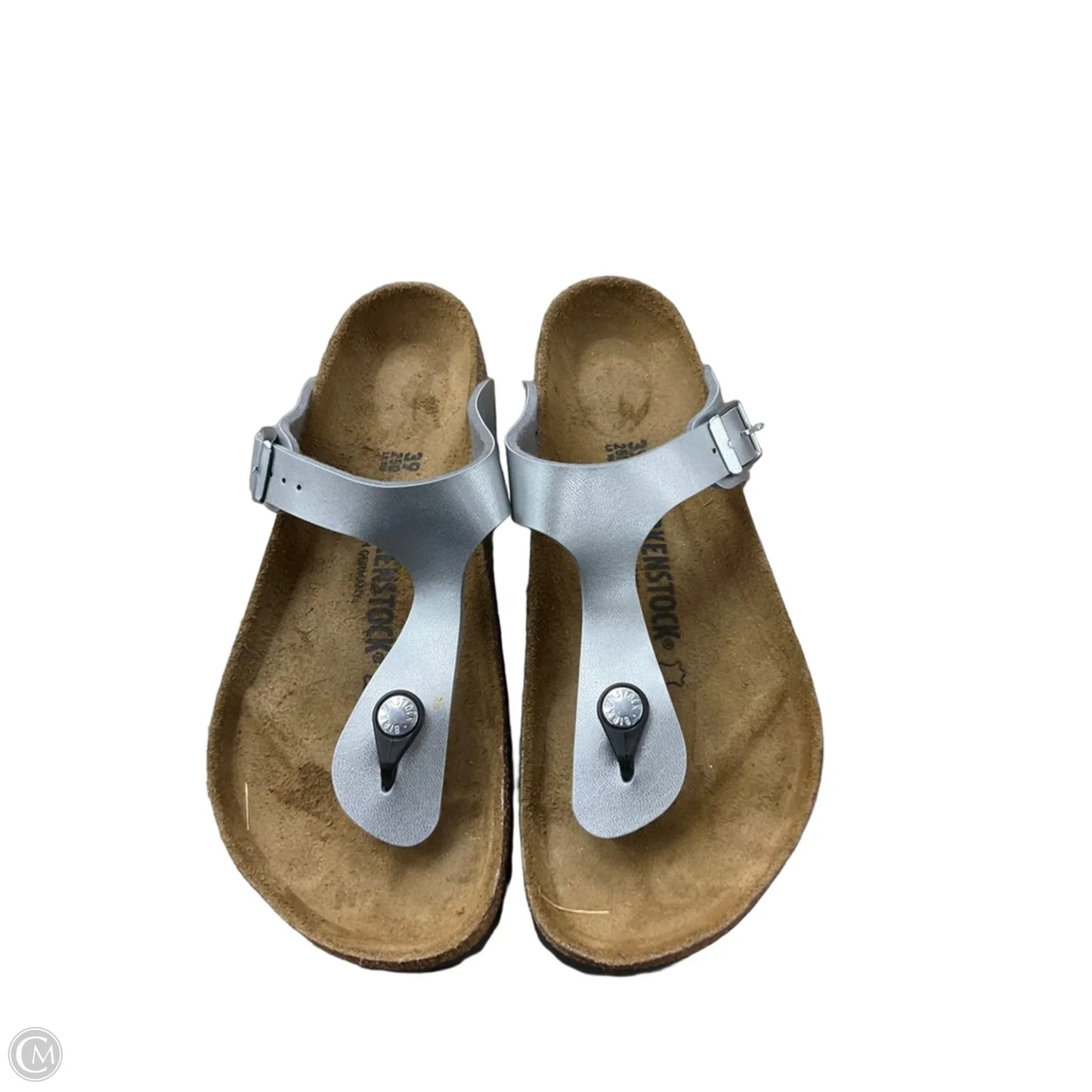 Sandals Flats By Birkenstock In Silver, Size: 8.5