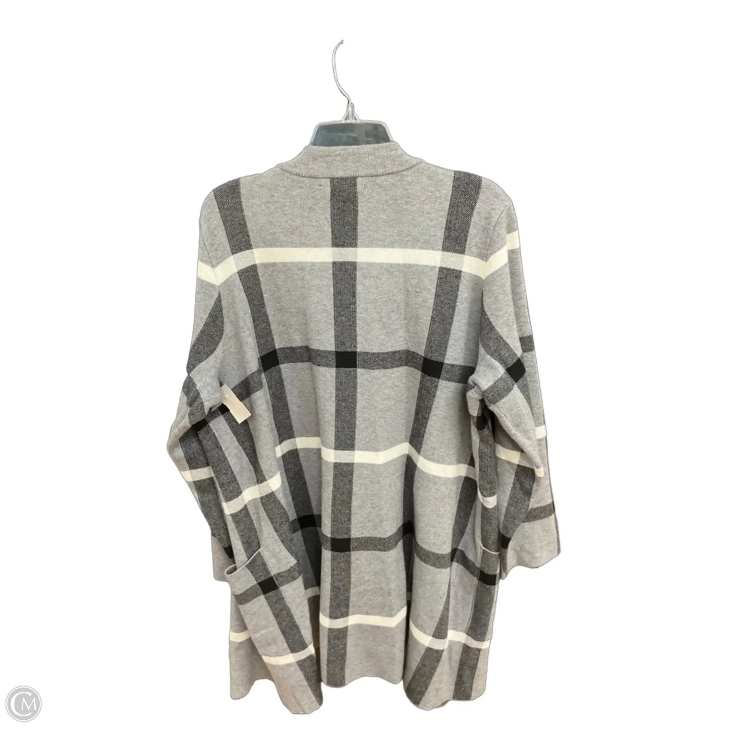 Sweater Cardigan By Tahari In Grey & White, Size: 2x