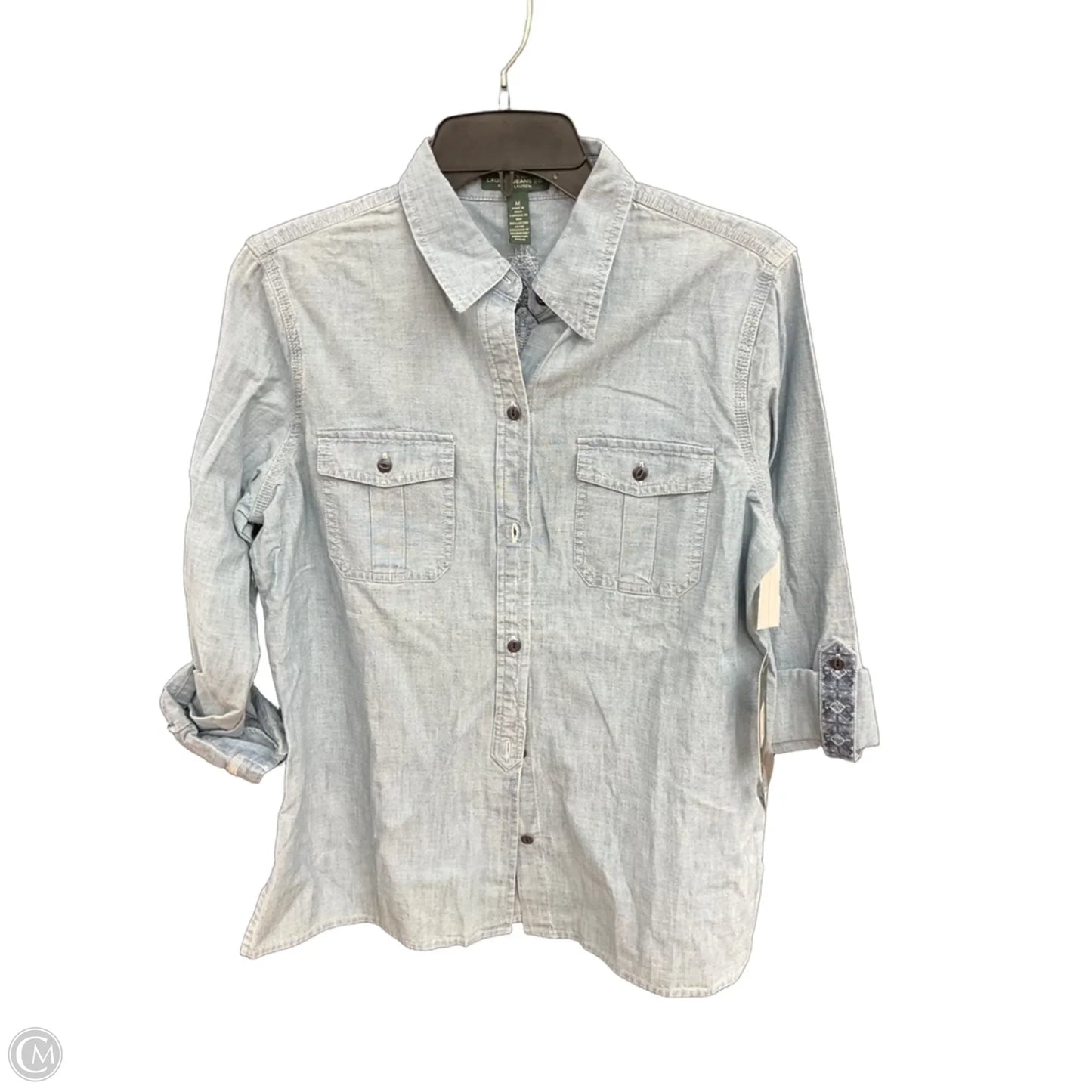 Blouse Long Sleeve By Ralph Lauren Co In Blue Denim, Size: M