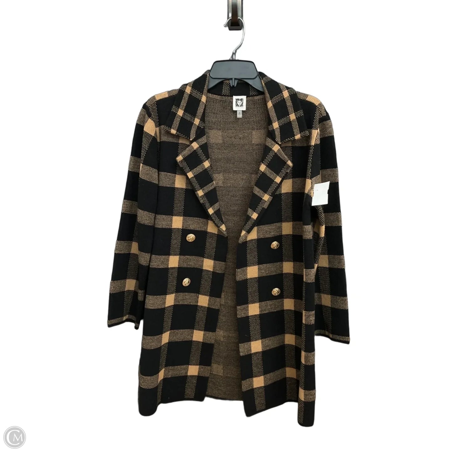 Sweater Cardigan By Anne Klein In Black & Gold, Size: M